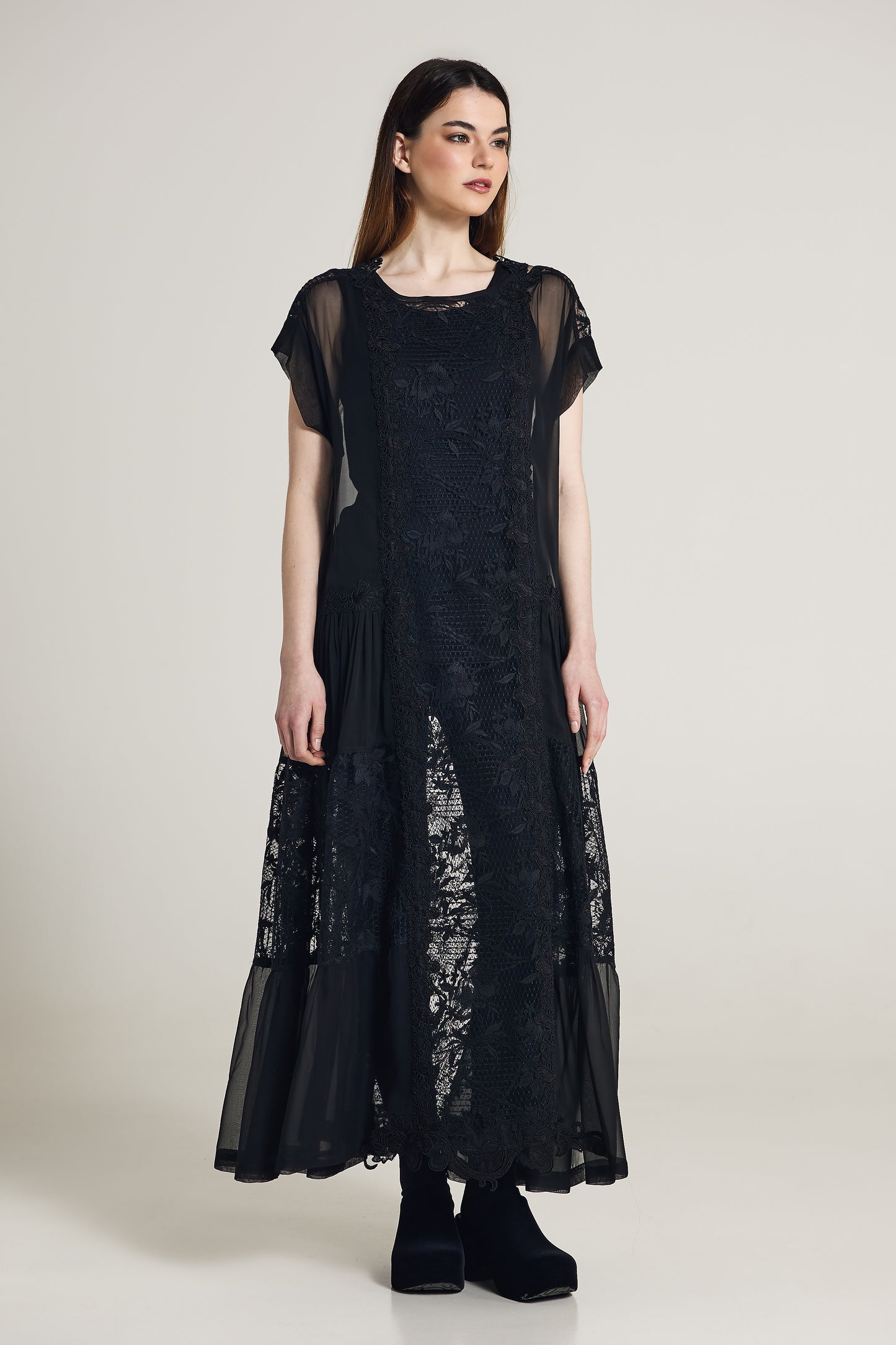 Long Silk Dress With Lace