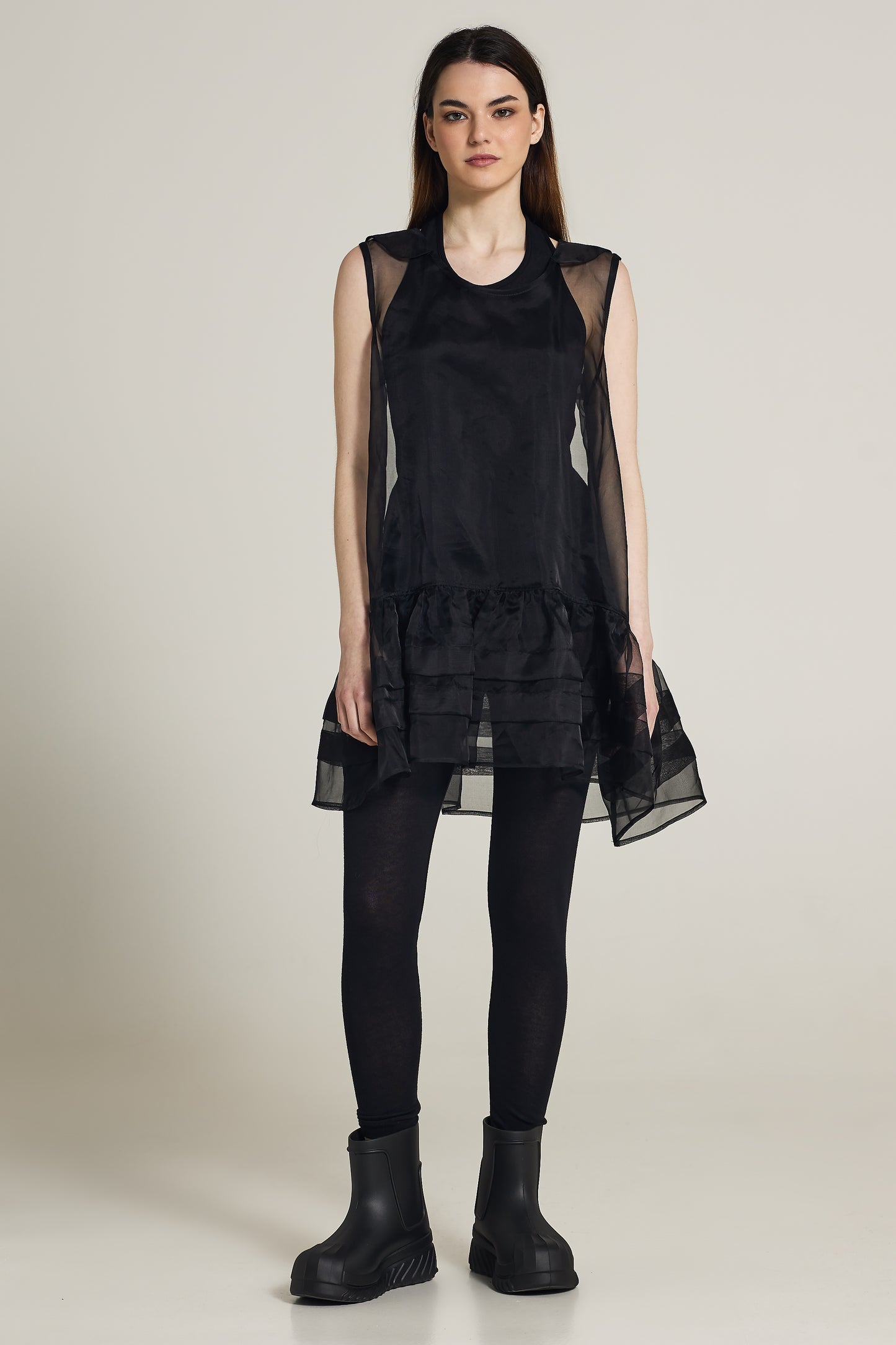 Silk Shift Dress With Ruffles