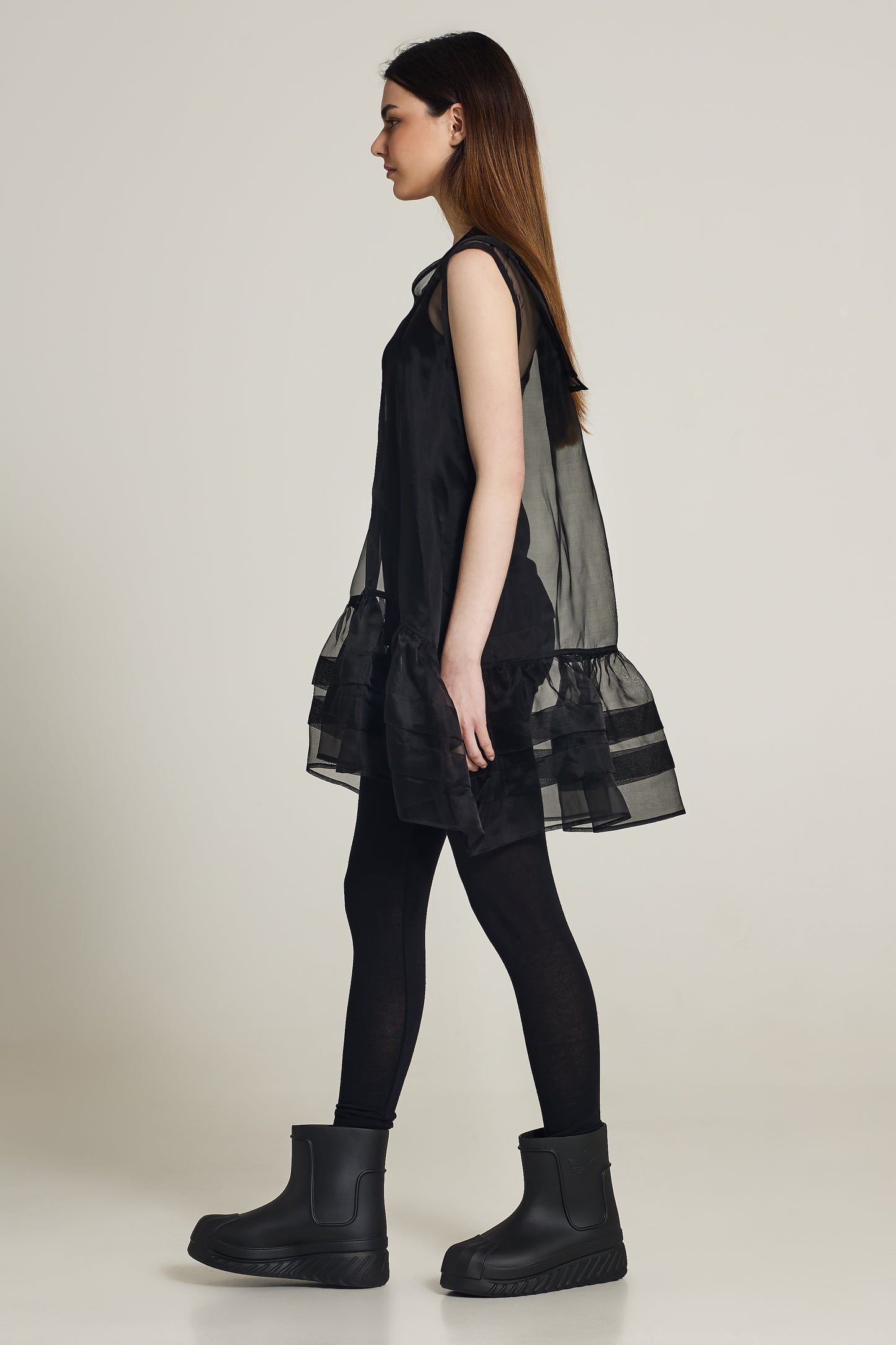 Silk Shift Dress With Ruffles