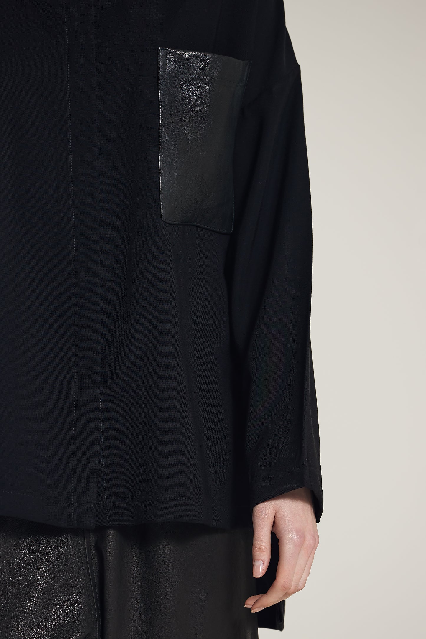 Long Sleeve Sweater With Leather Pocket