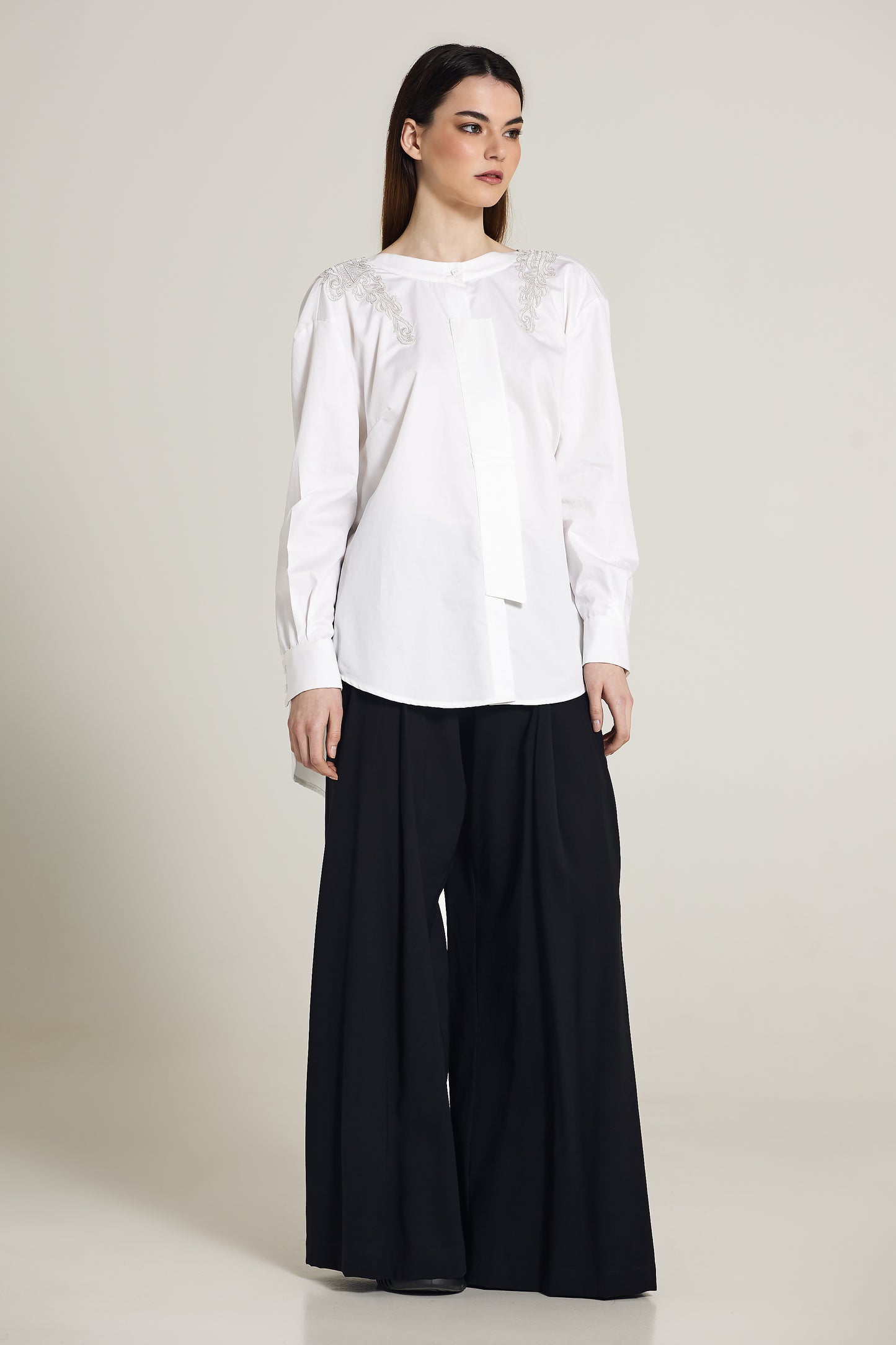 Cotton Shirt With Lace And Back Closure