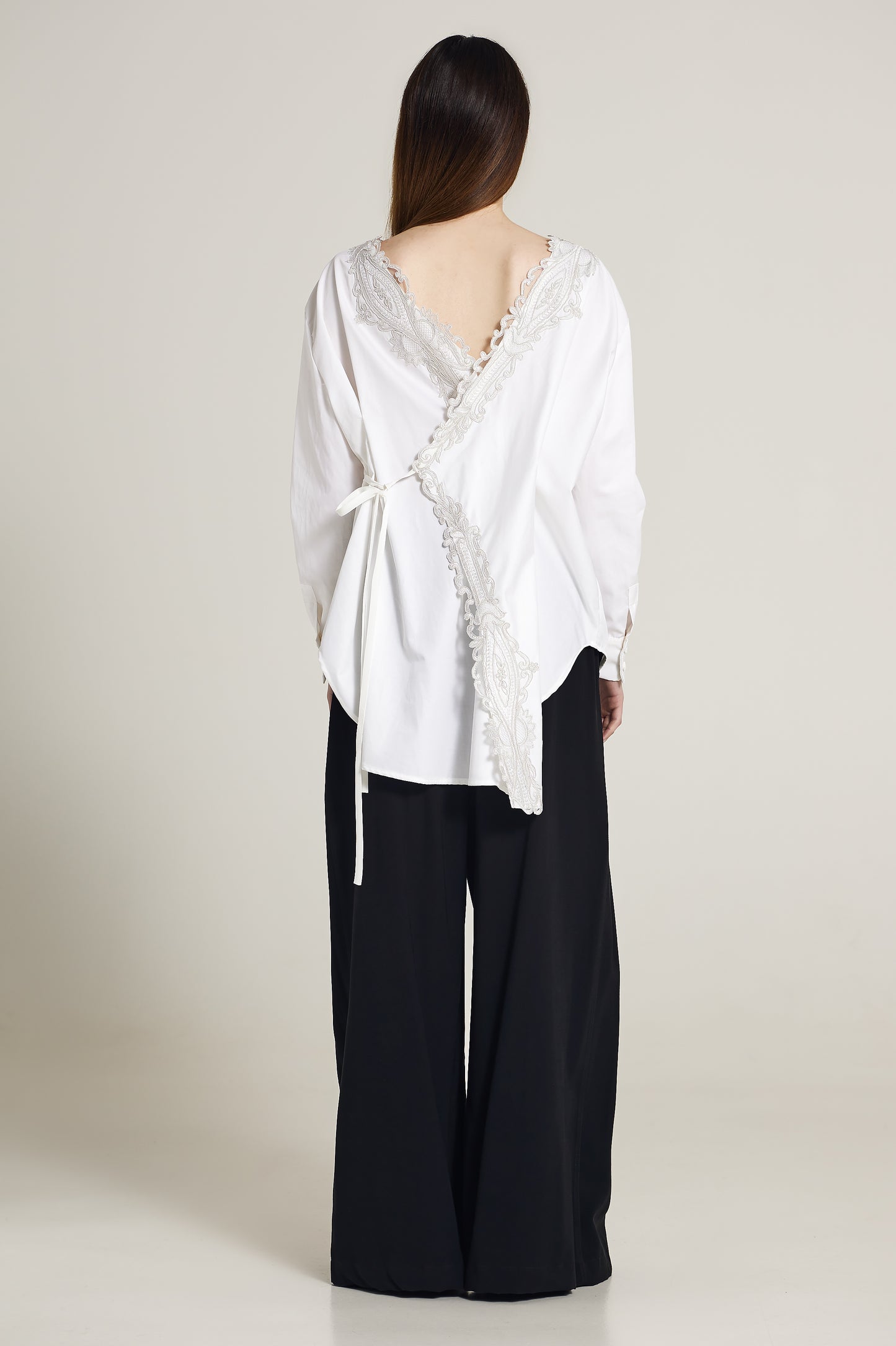 Cotton Shirt With Lace And Back Closure