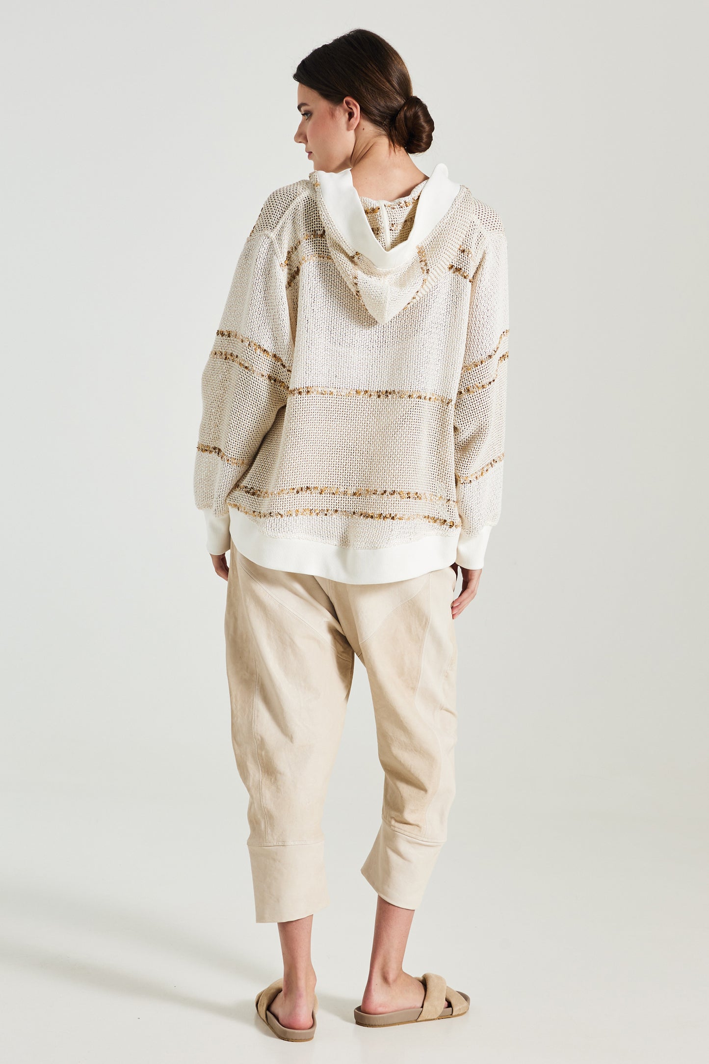 Knitwear Jacket With Buttons And Beige Line Details