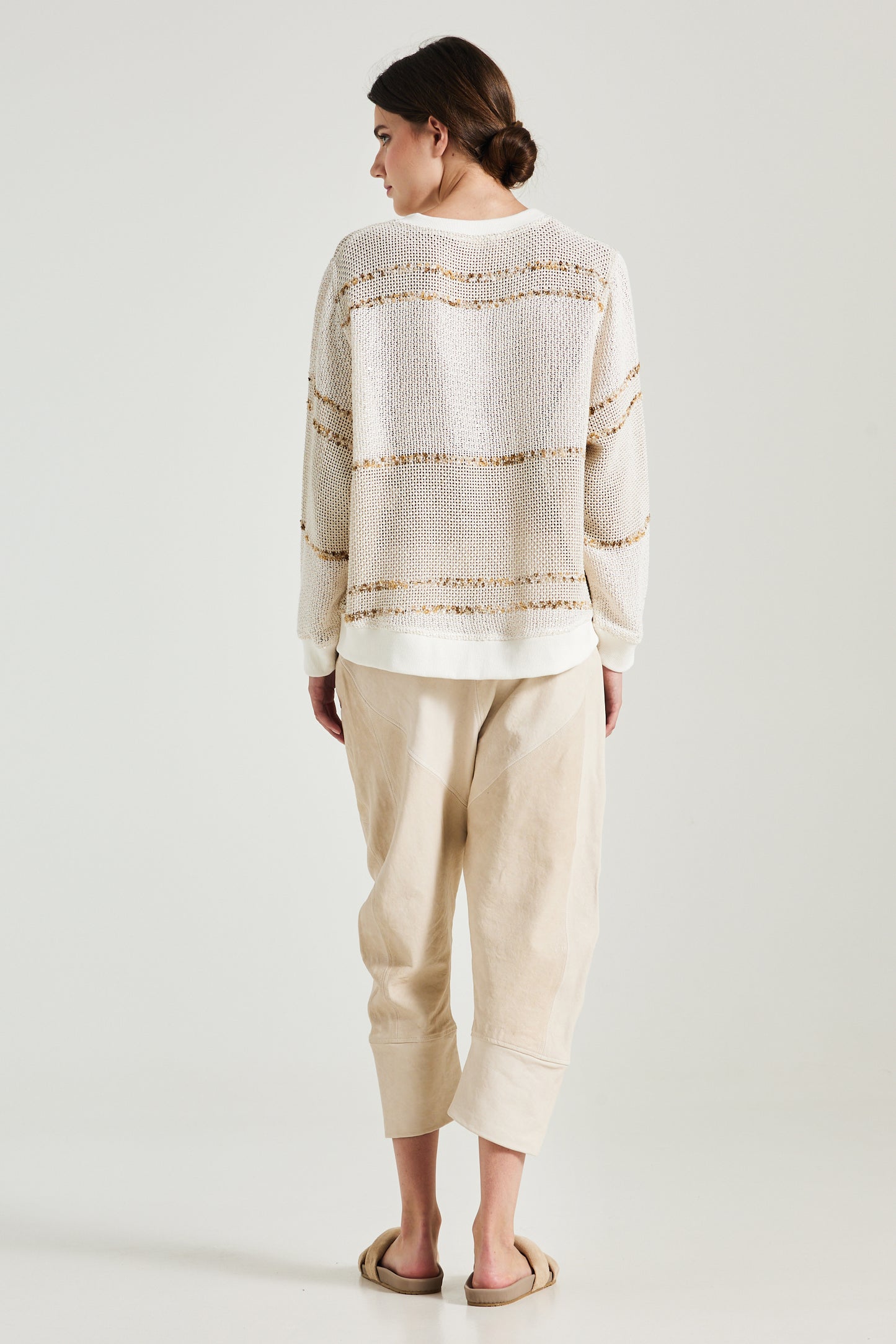 Knitwear Sweater With Brown And Beige Line Details