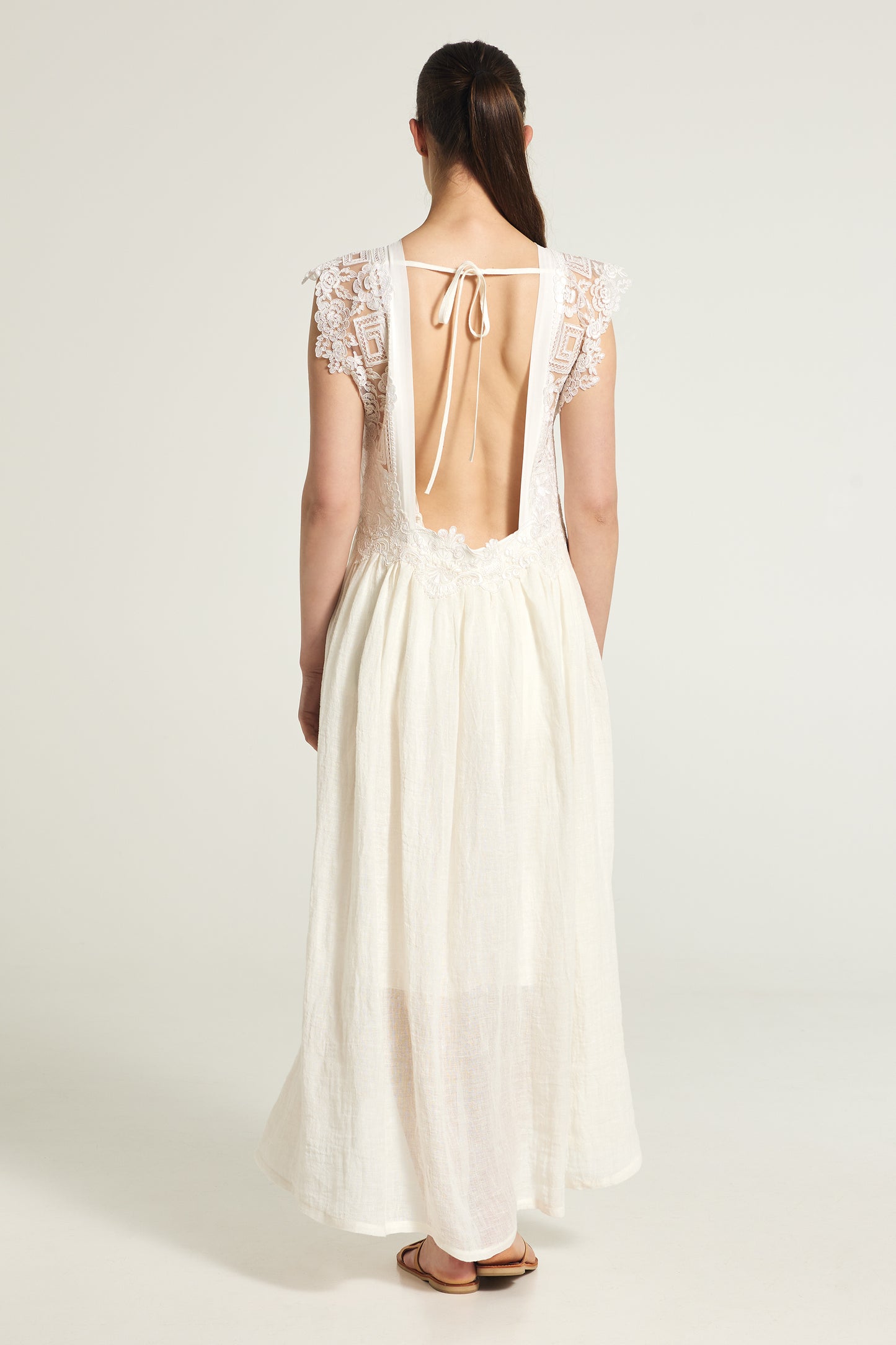 Long lace open back dress