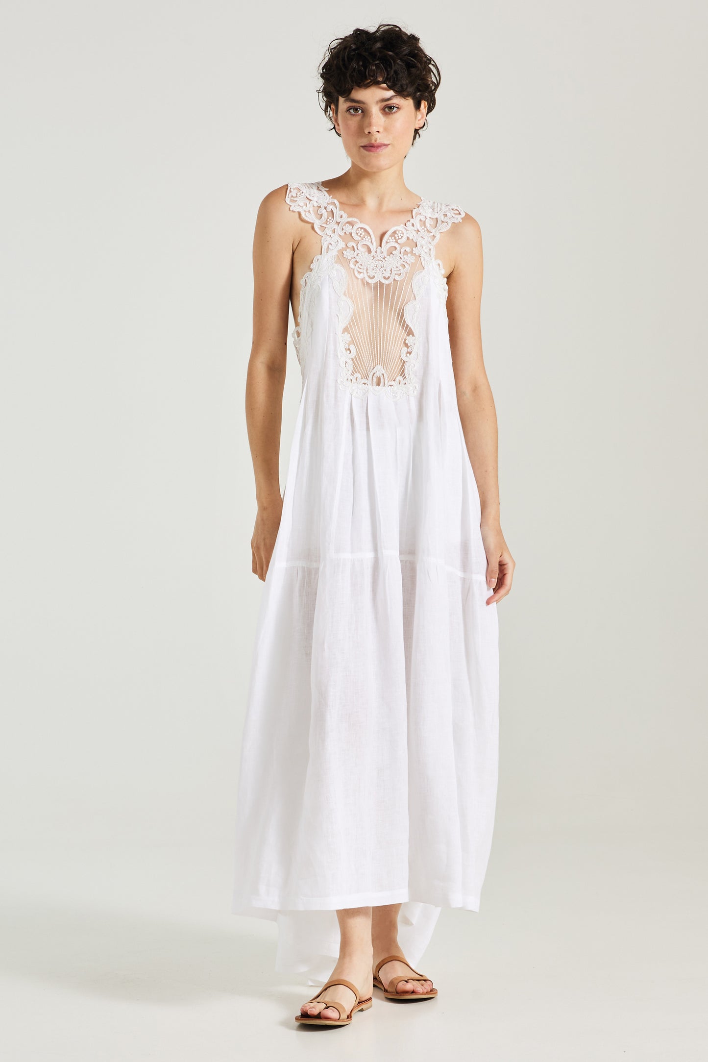 Linen Long Dress With Lace