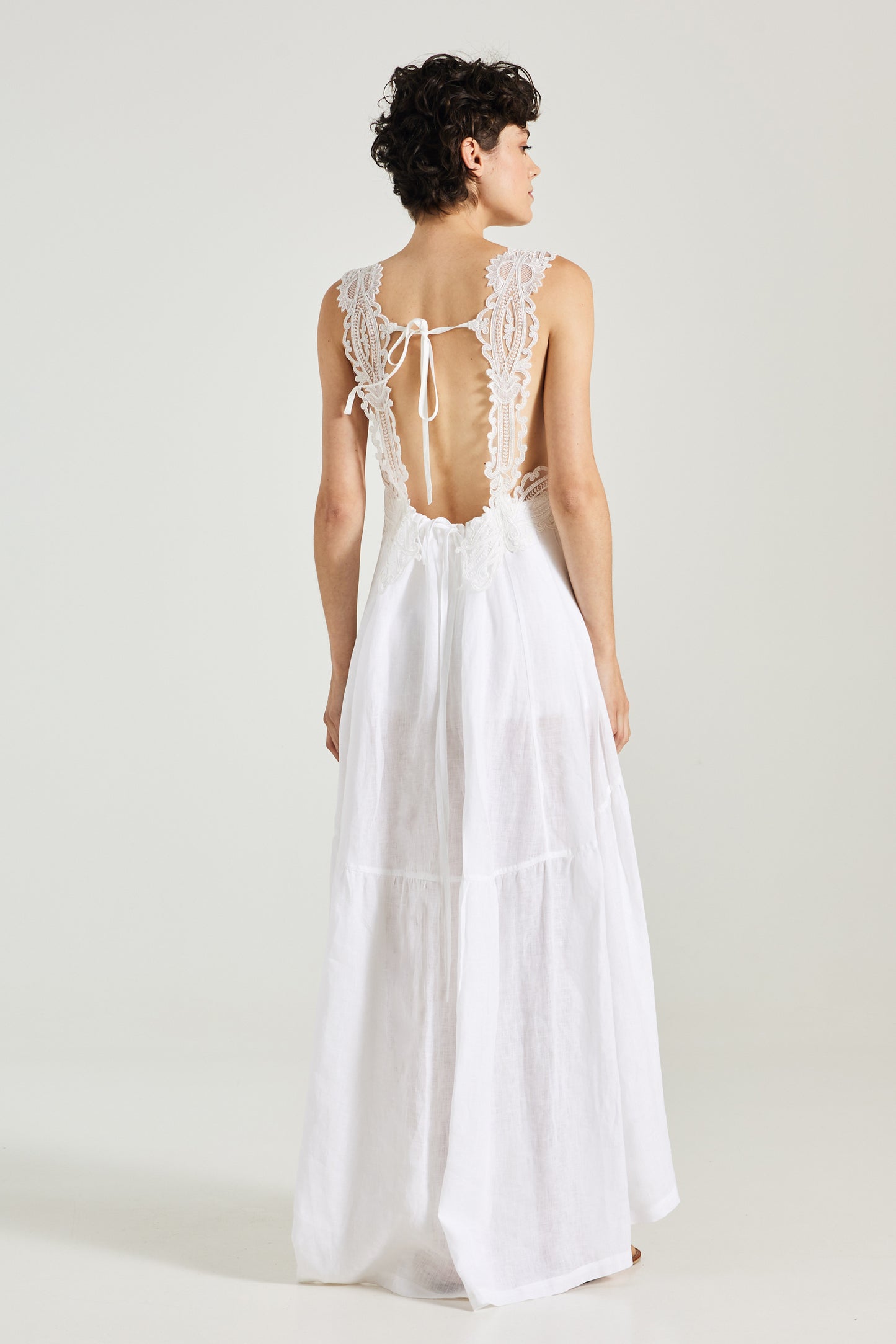 Linen Long Dress With Lace