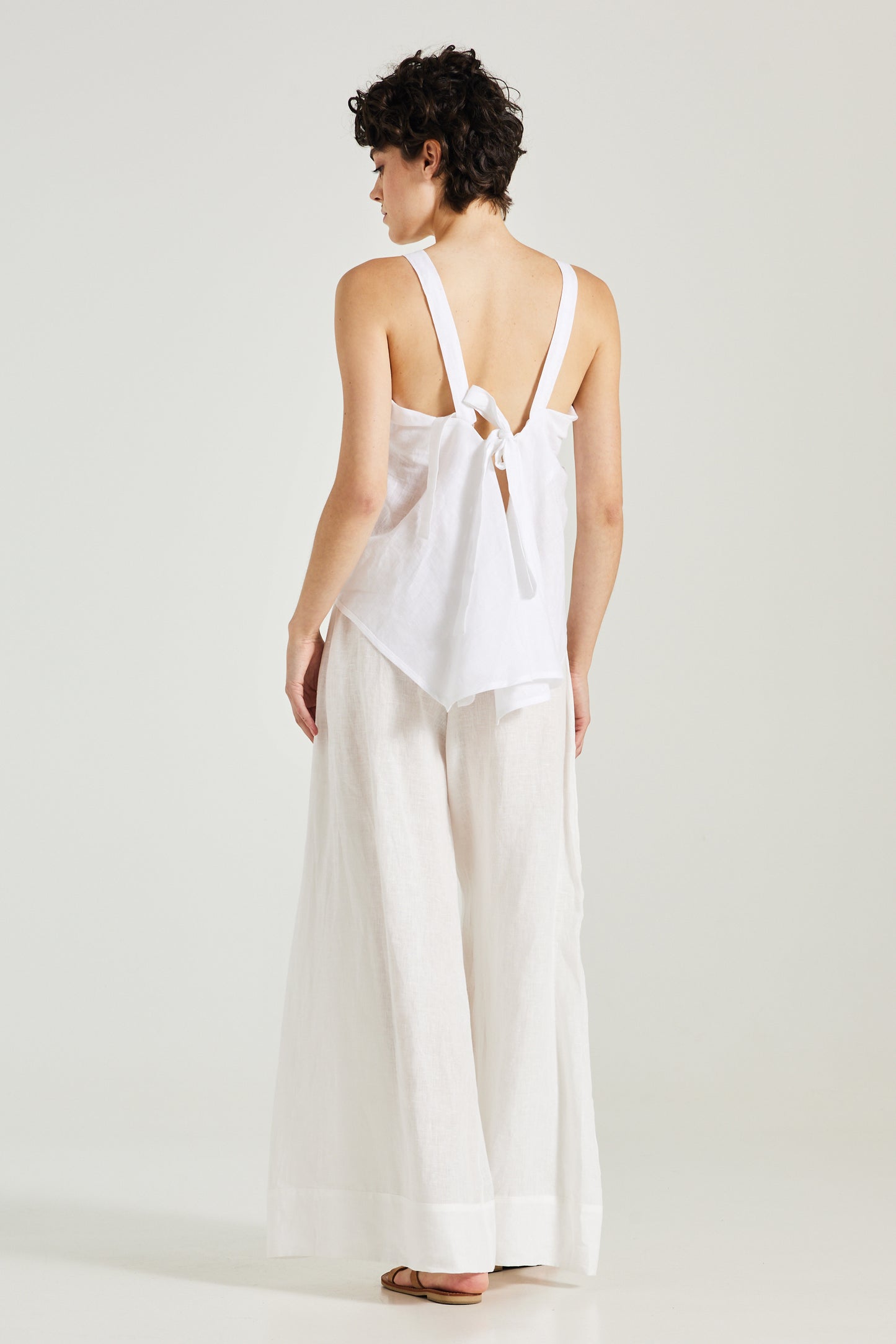 Linen Top With Lace Front And Back Ribbon