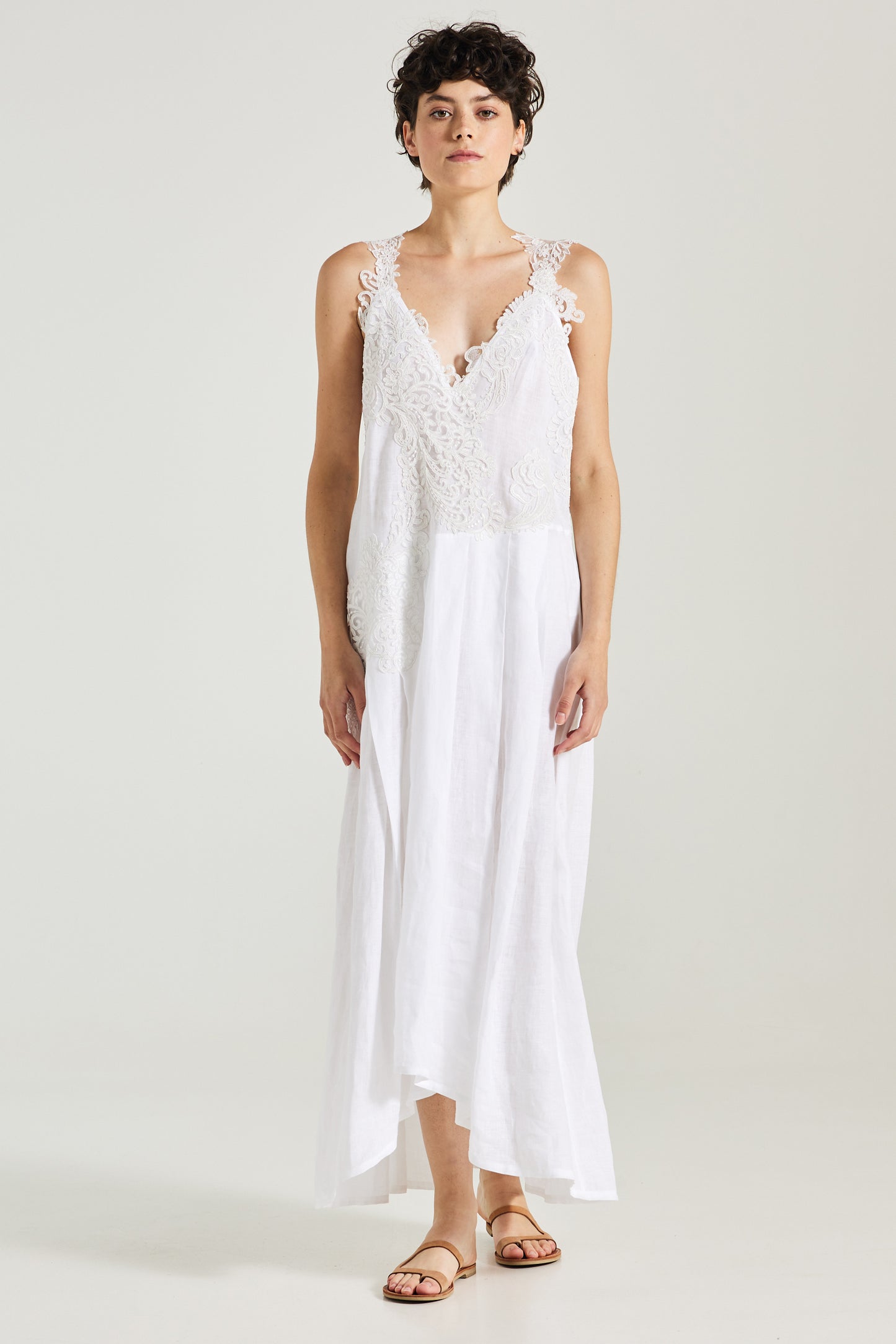 Long Linen Dress With Lace