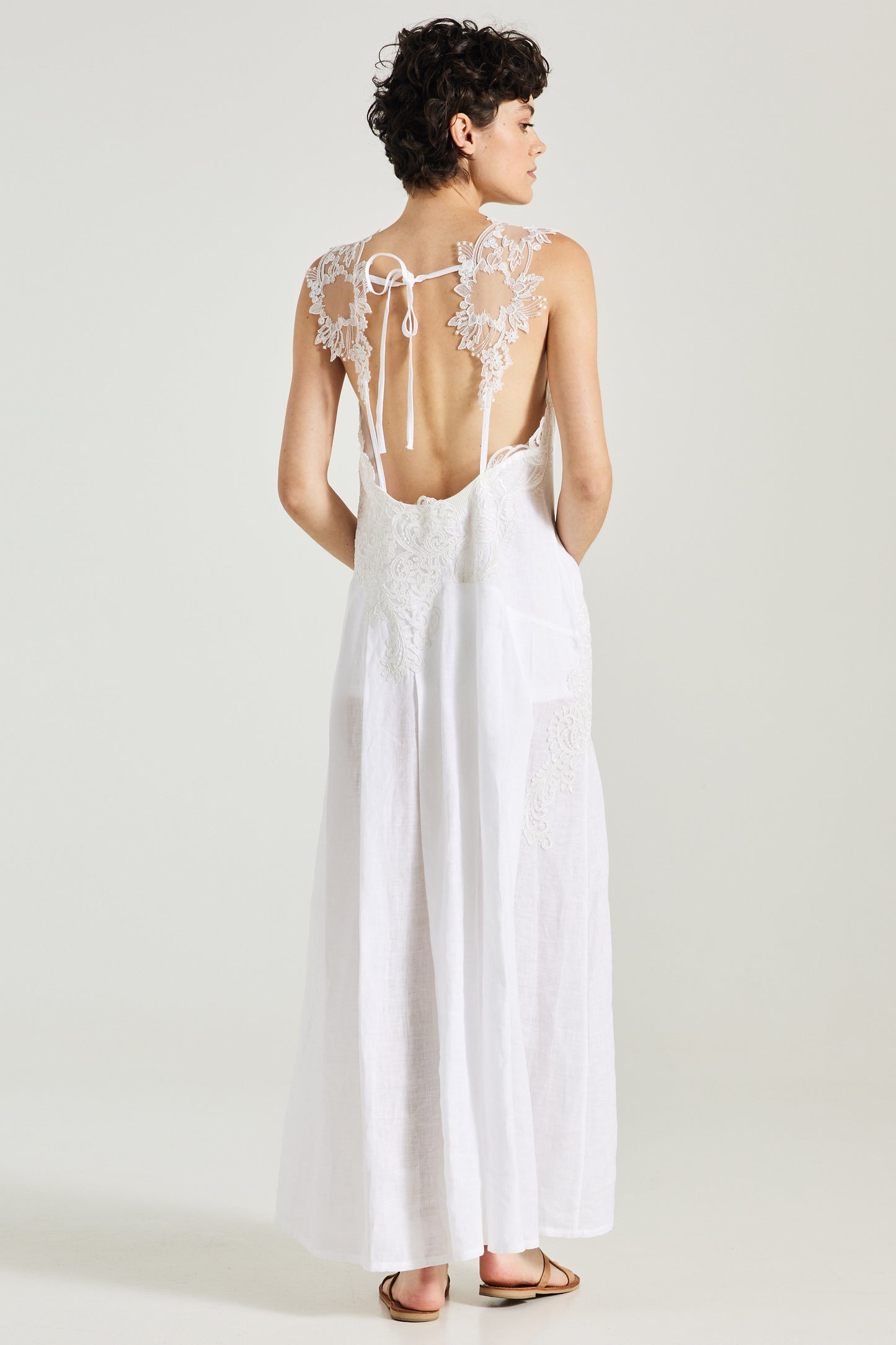 Long Linen Dress With Lace