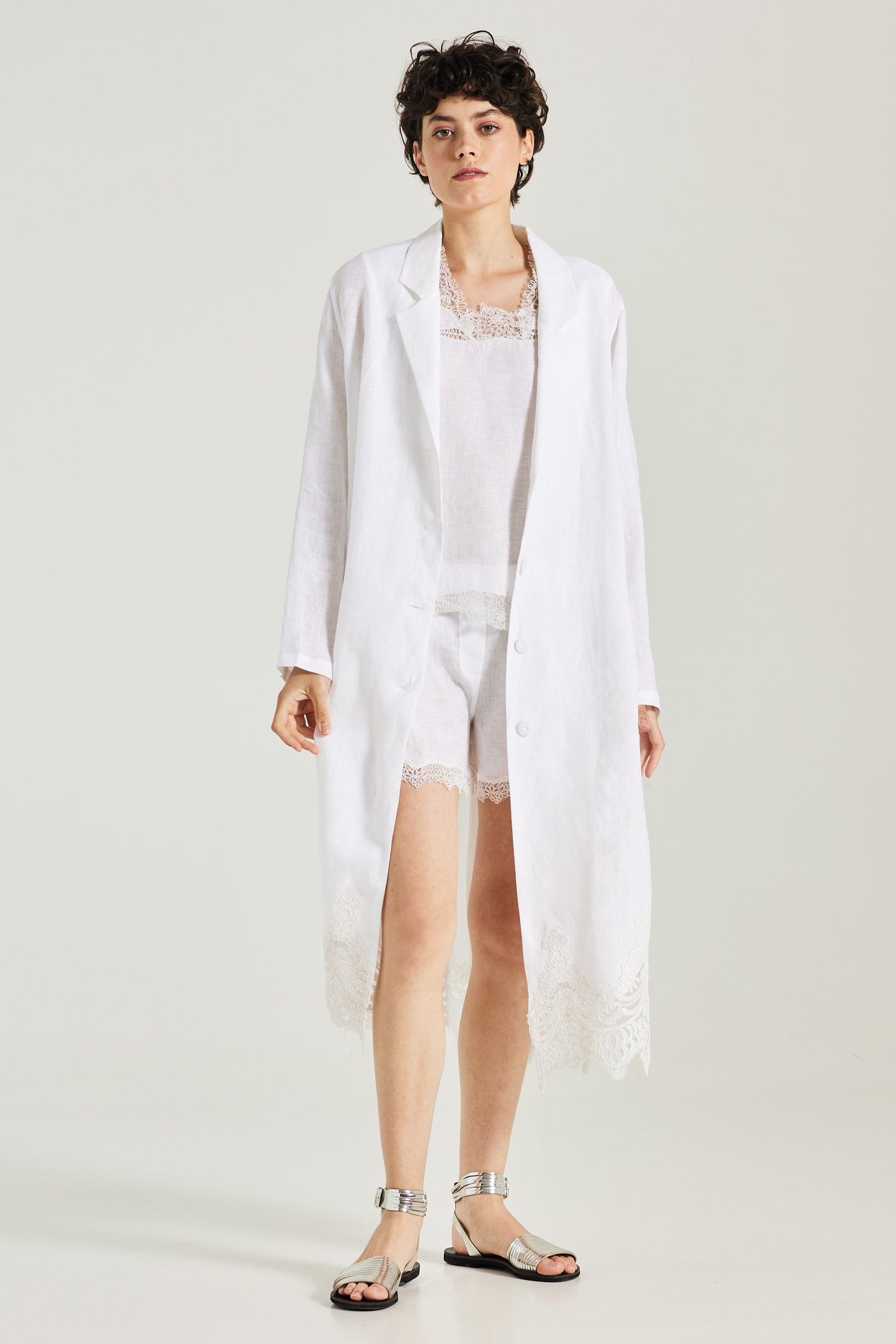 Linen Kimono With Lace Details