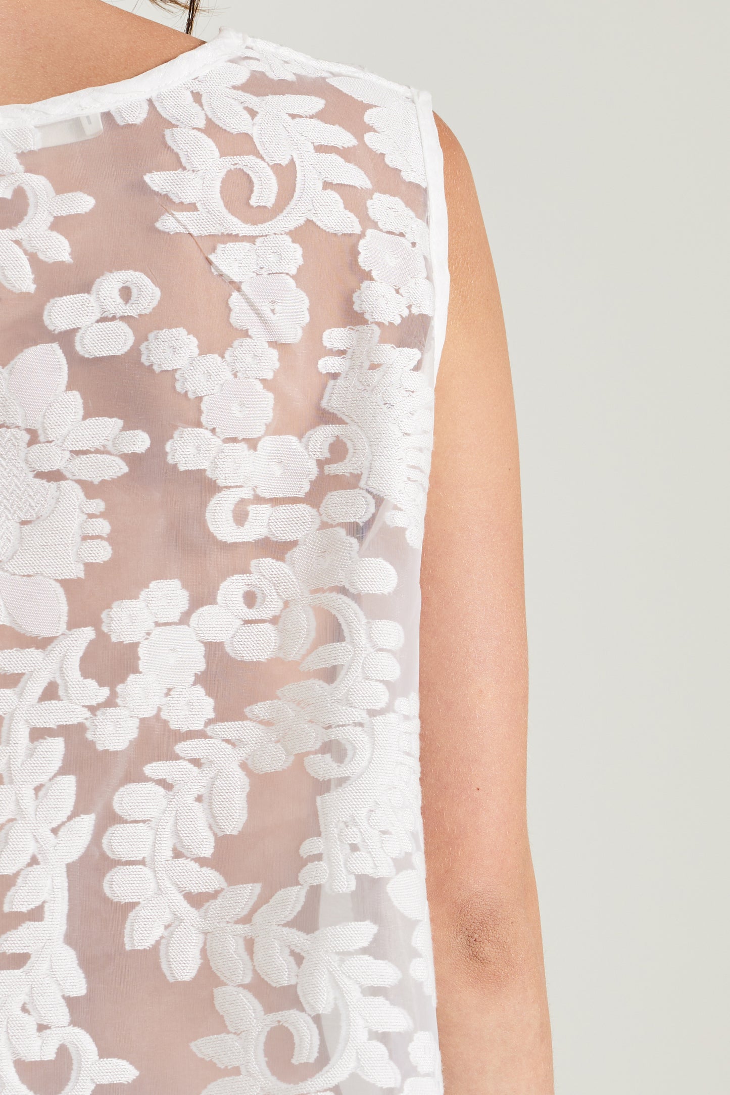 V-Neck Cotton Blouse With Back Flower Pattern