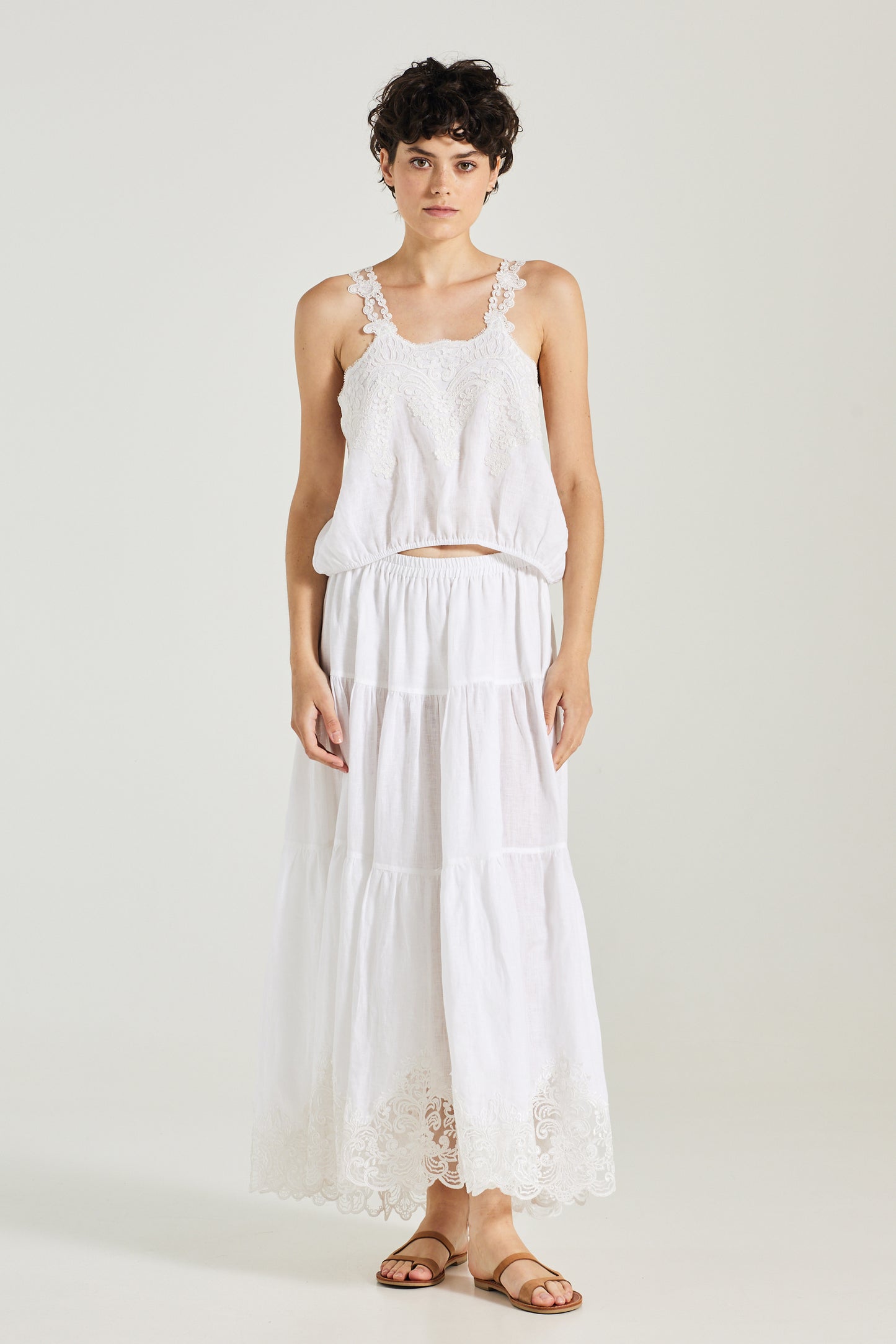Linen Long Skirt With Bottom Lace Details