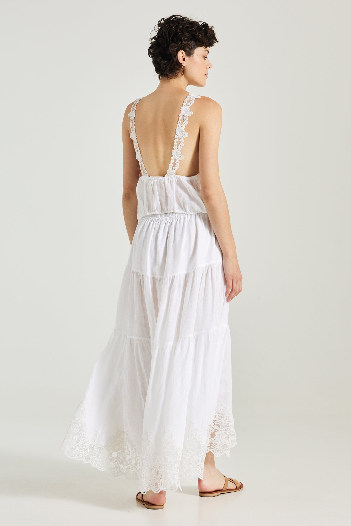 Linen Long Skirt With Bottom Lace Details