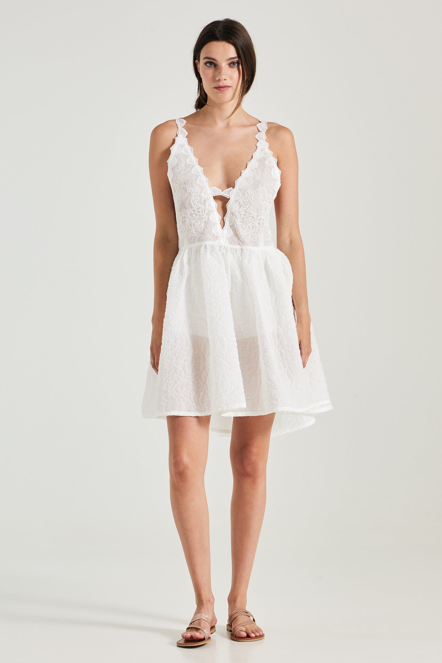 Cotton Dress With Top Lace Details