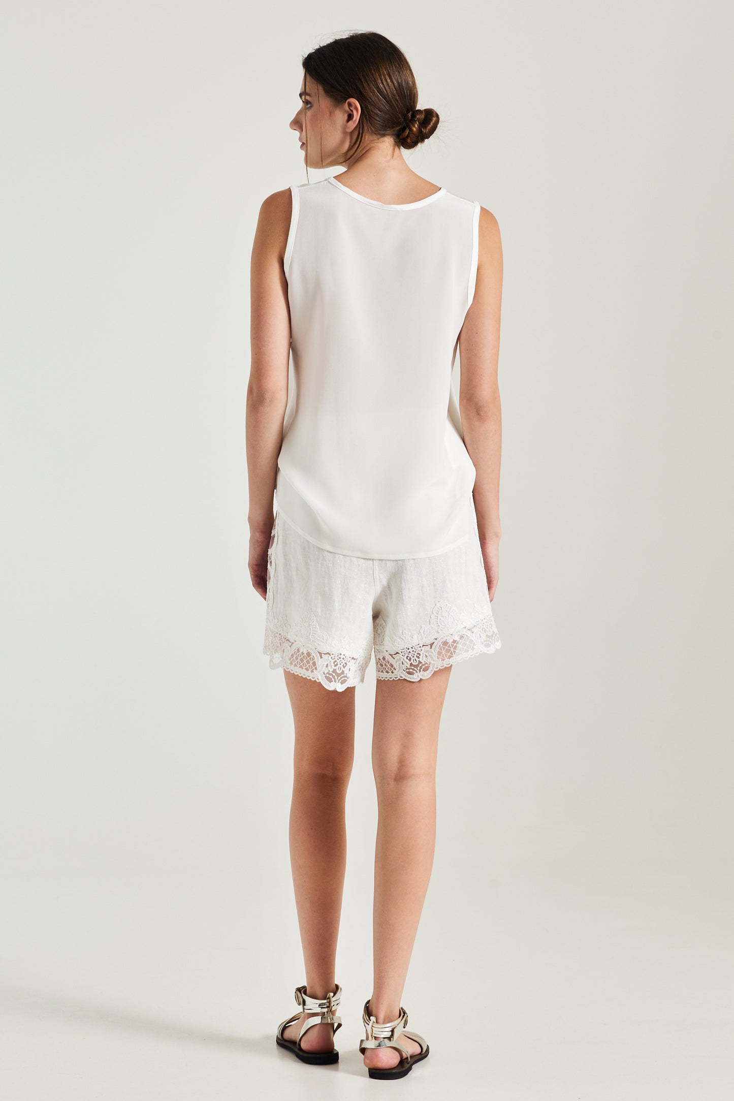 Linen Shorts With Lace Side And Bottom Details