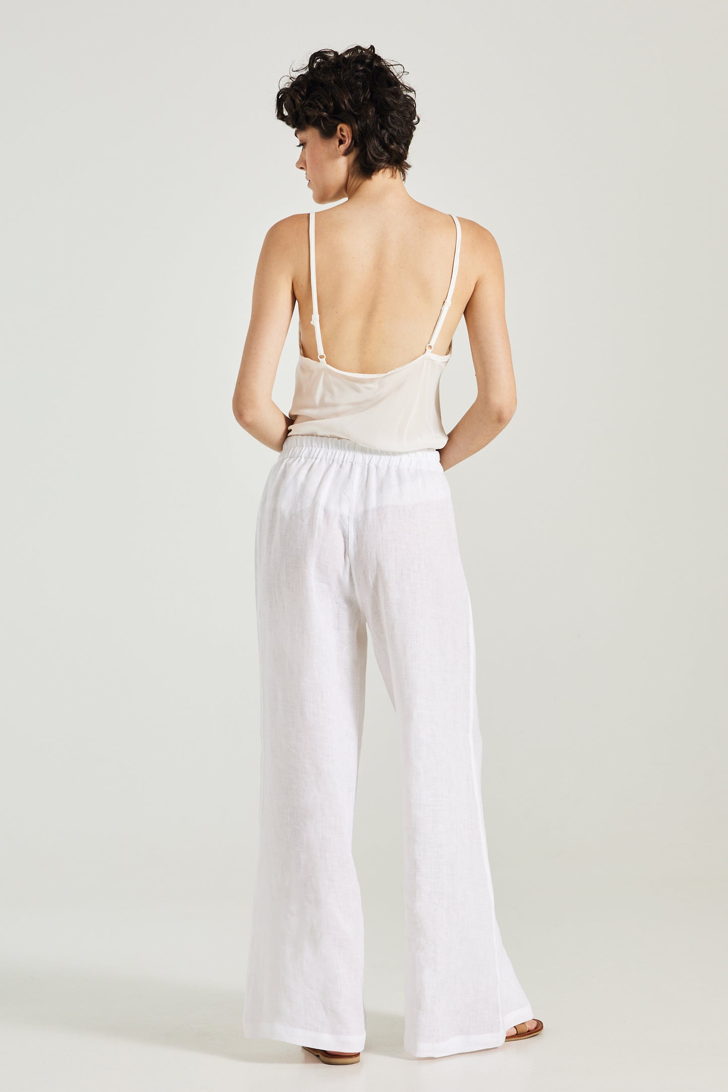 Wide Leg Linen Trousers With Elastic Waistband