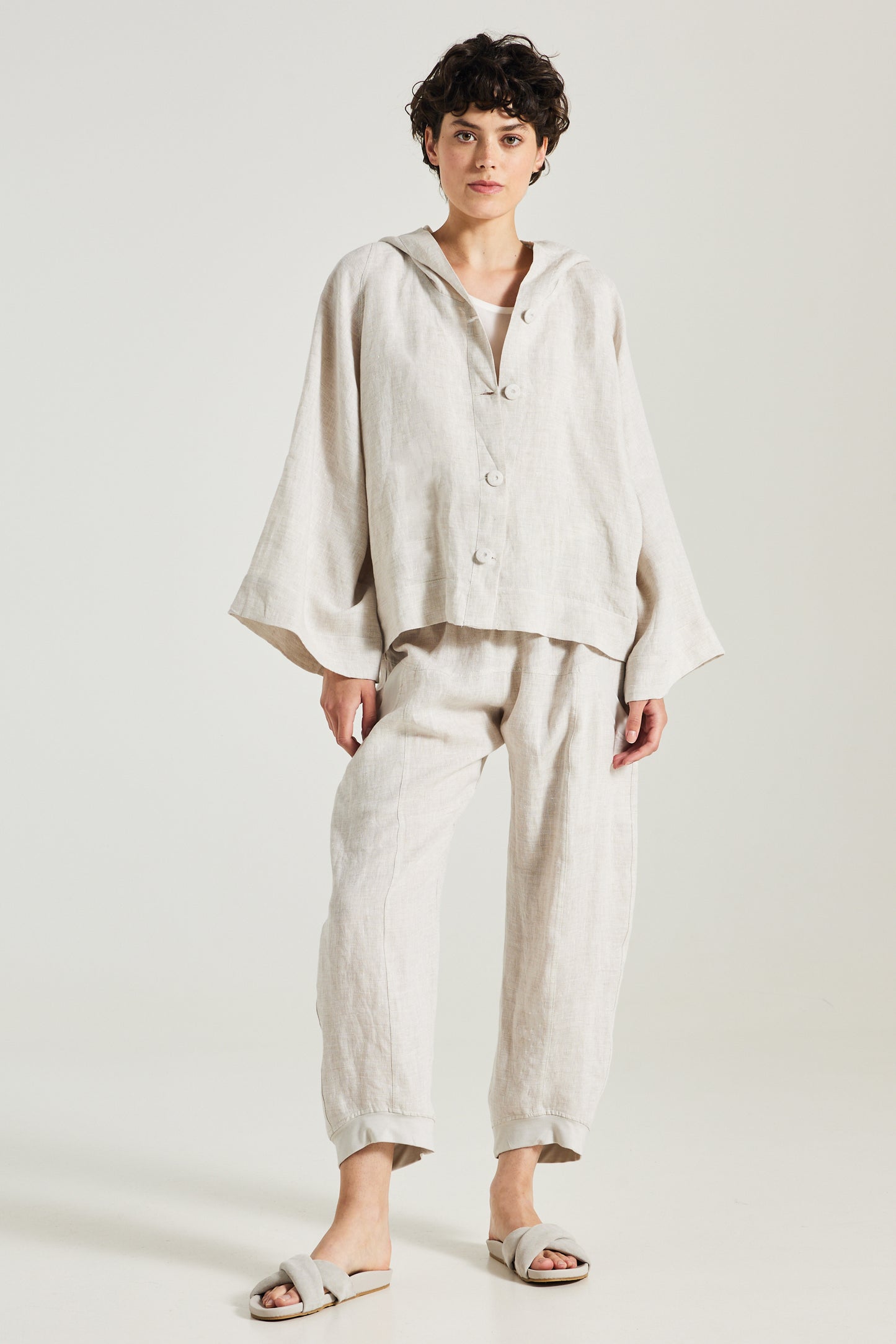 Linen Jacket With Lace Details And Hood