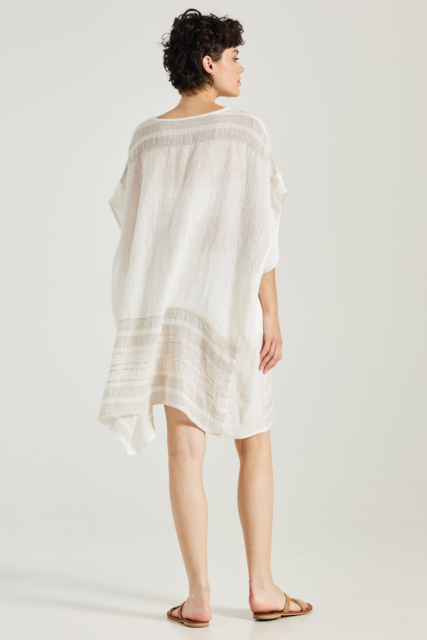 Linen Caftan With Gold Details
