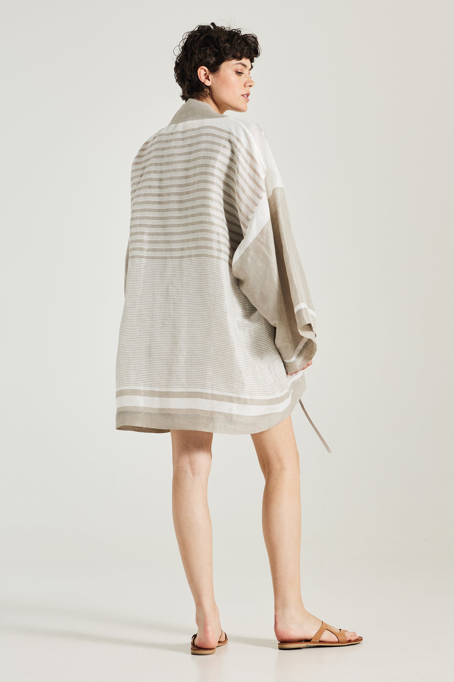 Linen Kimono With Adjustable Waist-Length Ribbon