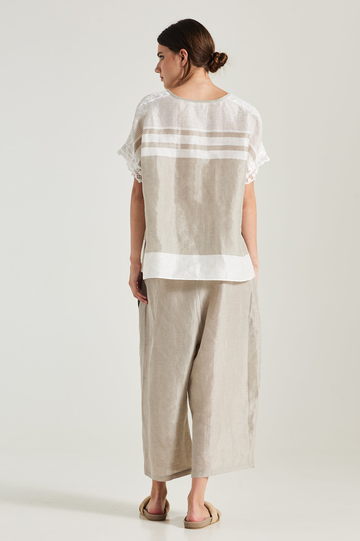 Linen And Silk Blouse With Sleeve Lace Details