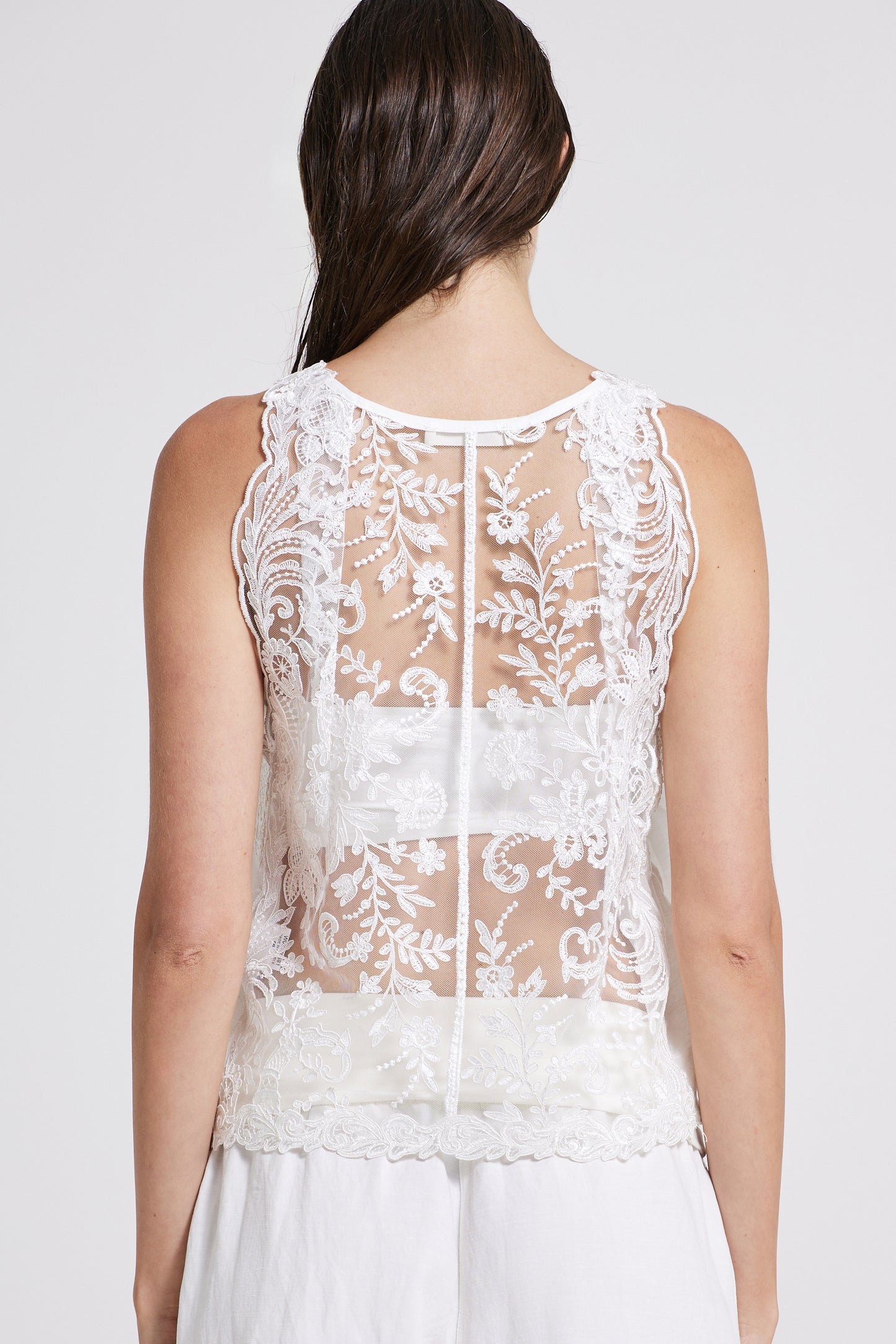 Linen And Silk Top With Lace Back