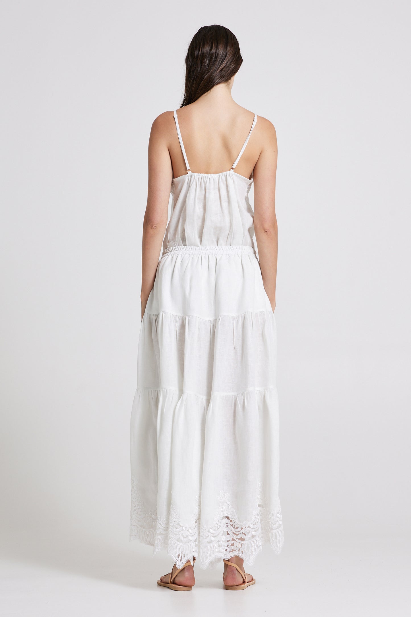 Long Linen Skirt With Bottom Lace