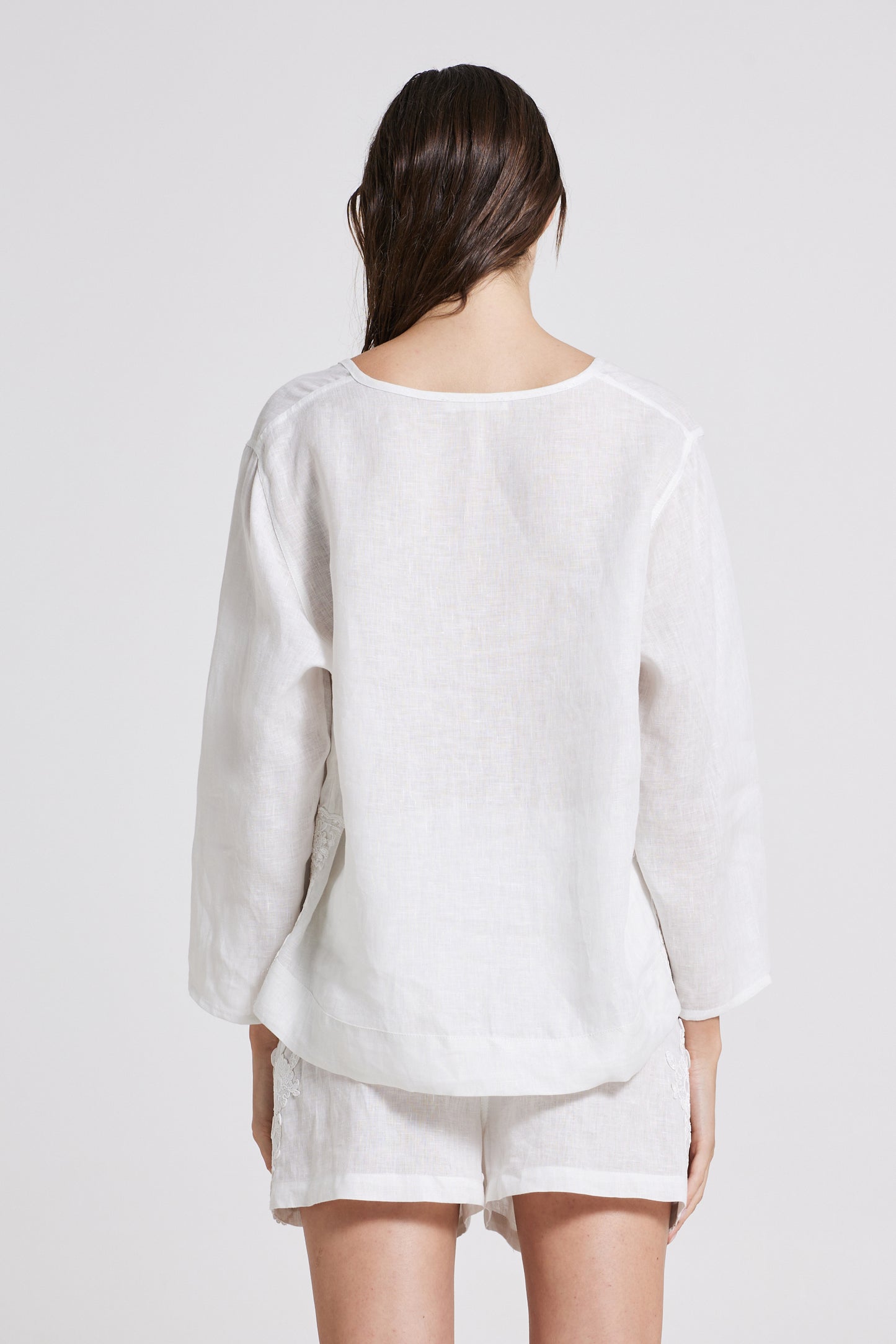 Linen Top With Bottom Lace And Long Sleeves
