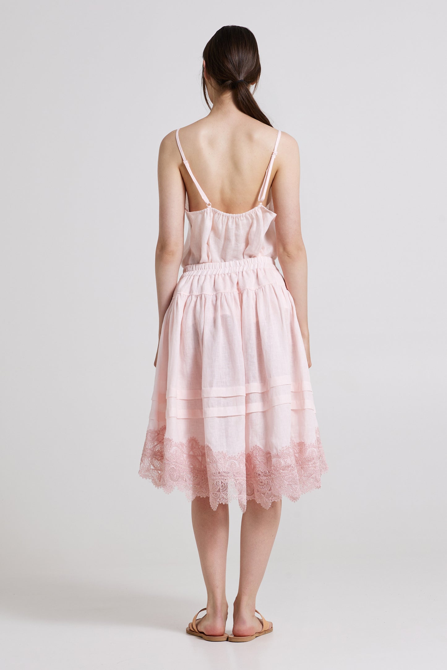 Linen Skirt With Bottom Lace Finishings