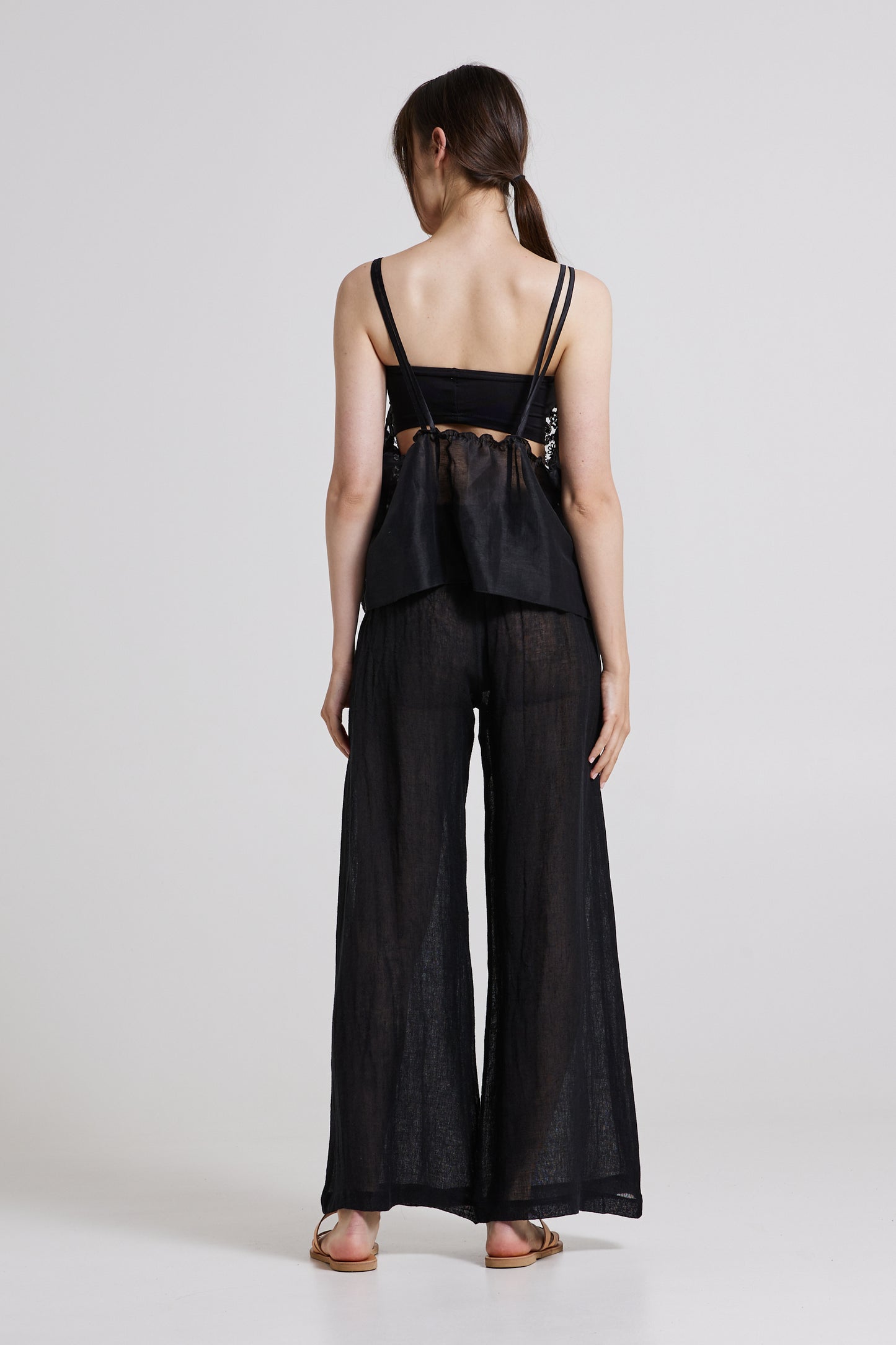 Line And Lace Blouse With Silk Black