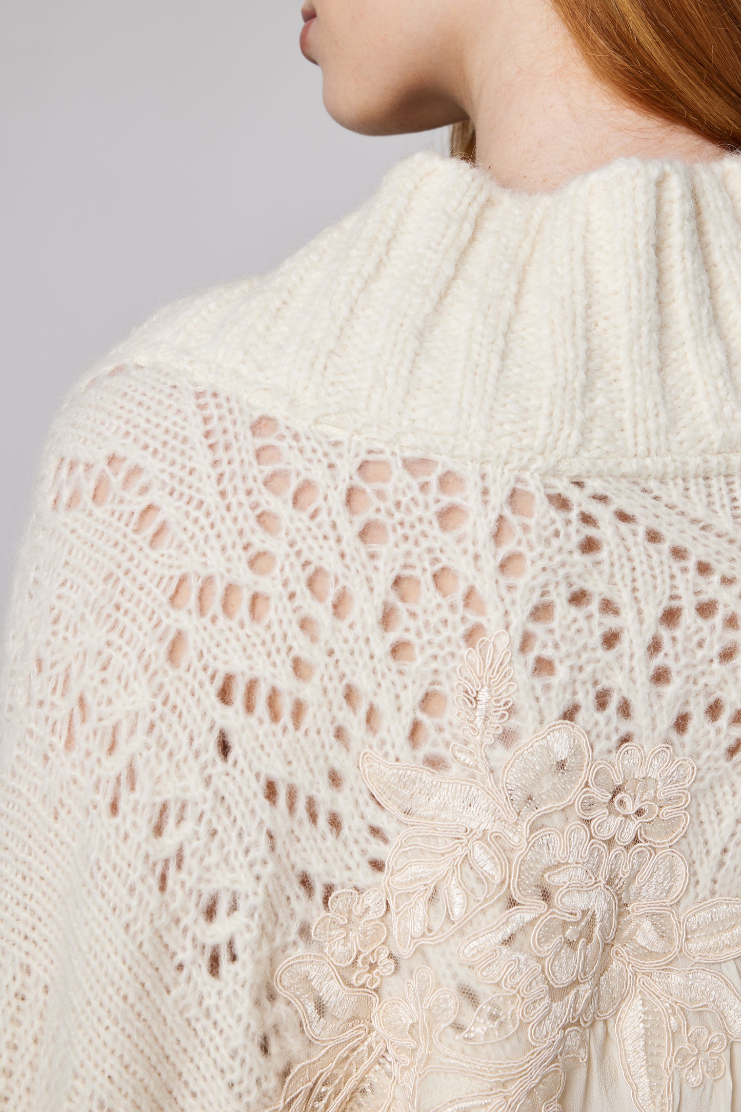 V-Neck Sweater With Back Silk And Lace Details