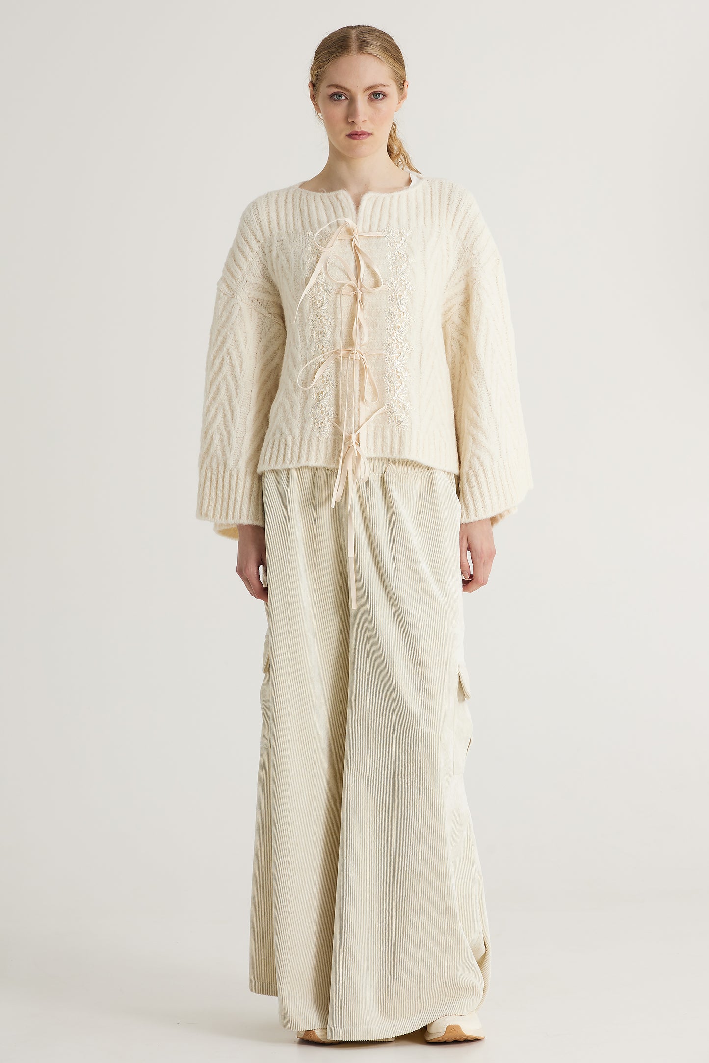 Wool Jacket With Ribbon Front Closure