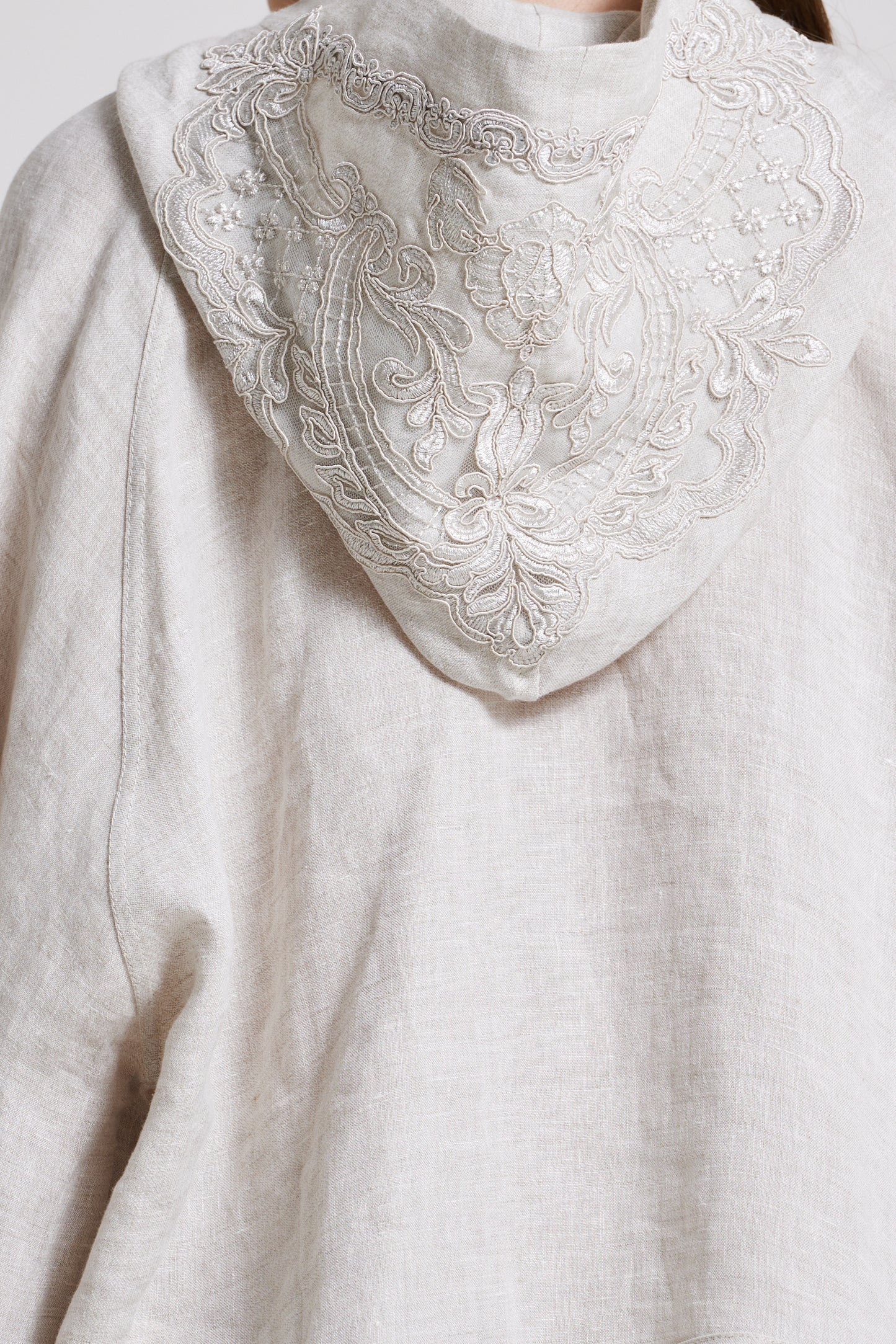 Linen Jacket With Hood Lace Details