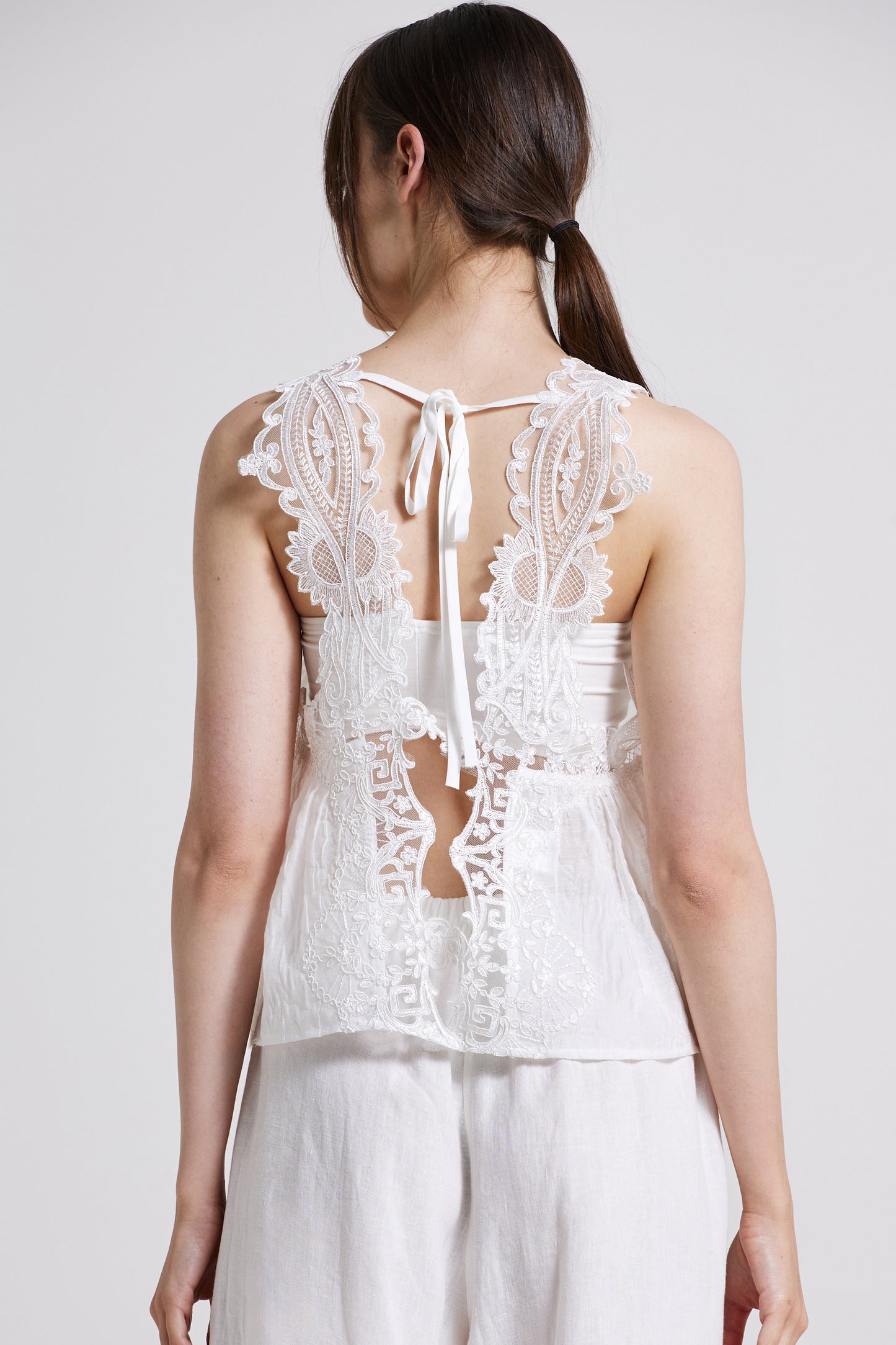 Cotton Top With Lace Straps And Open Back