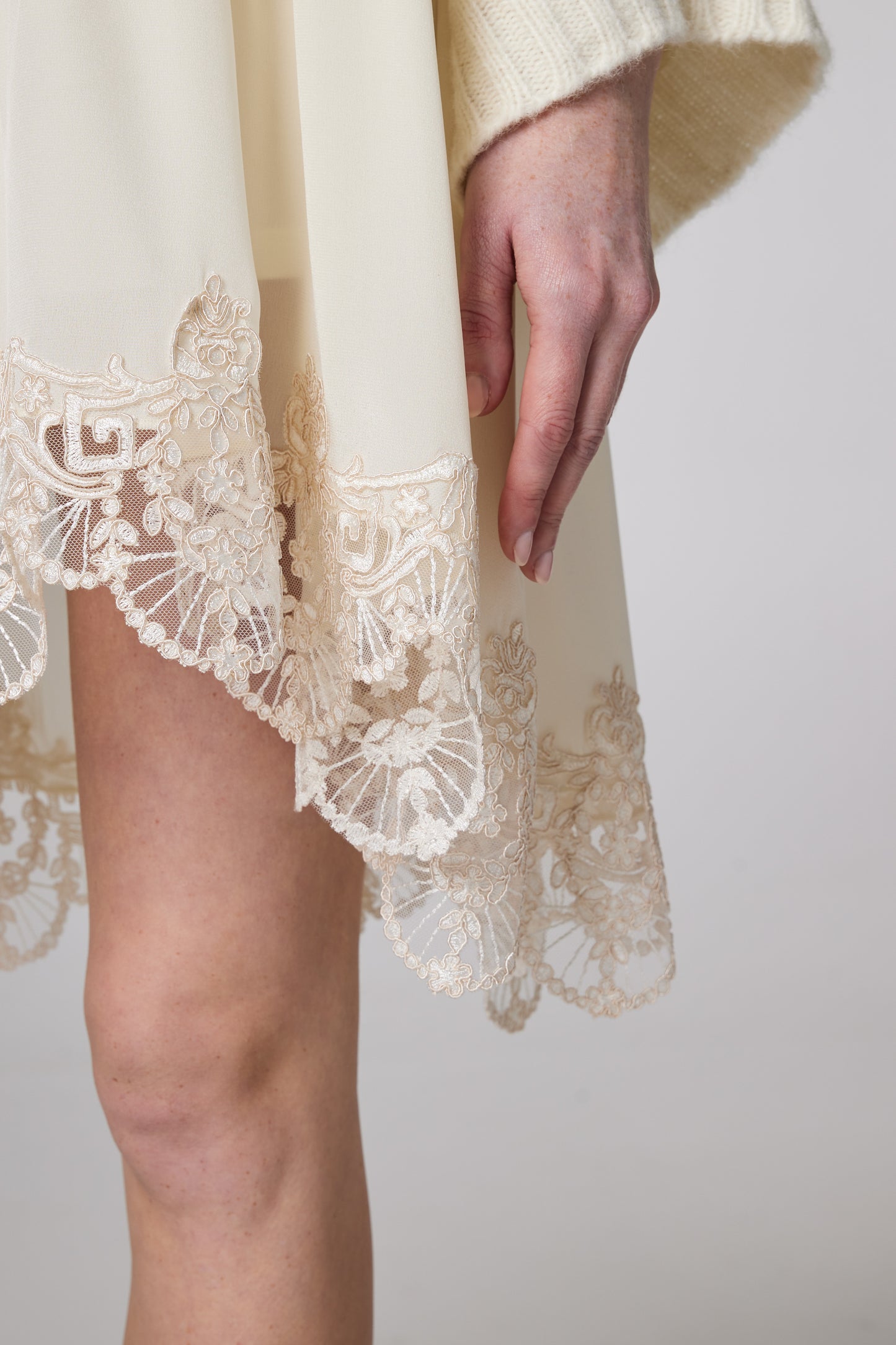 Silk Layering Dress With Wool And Lace Details