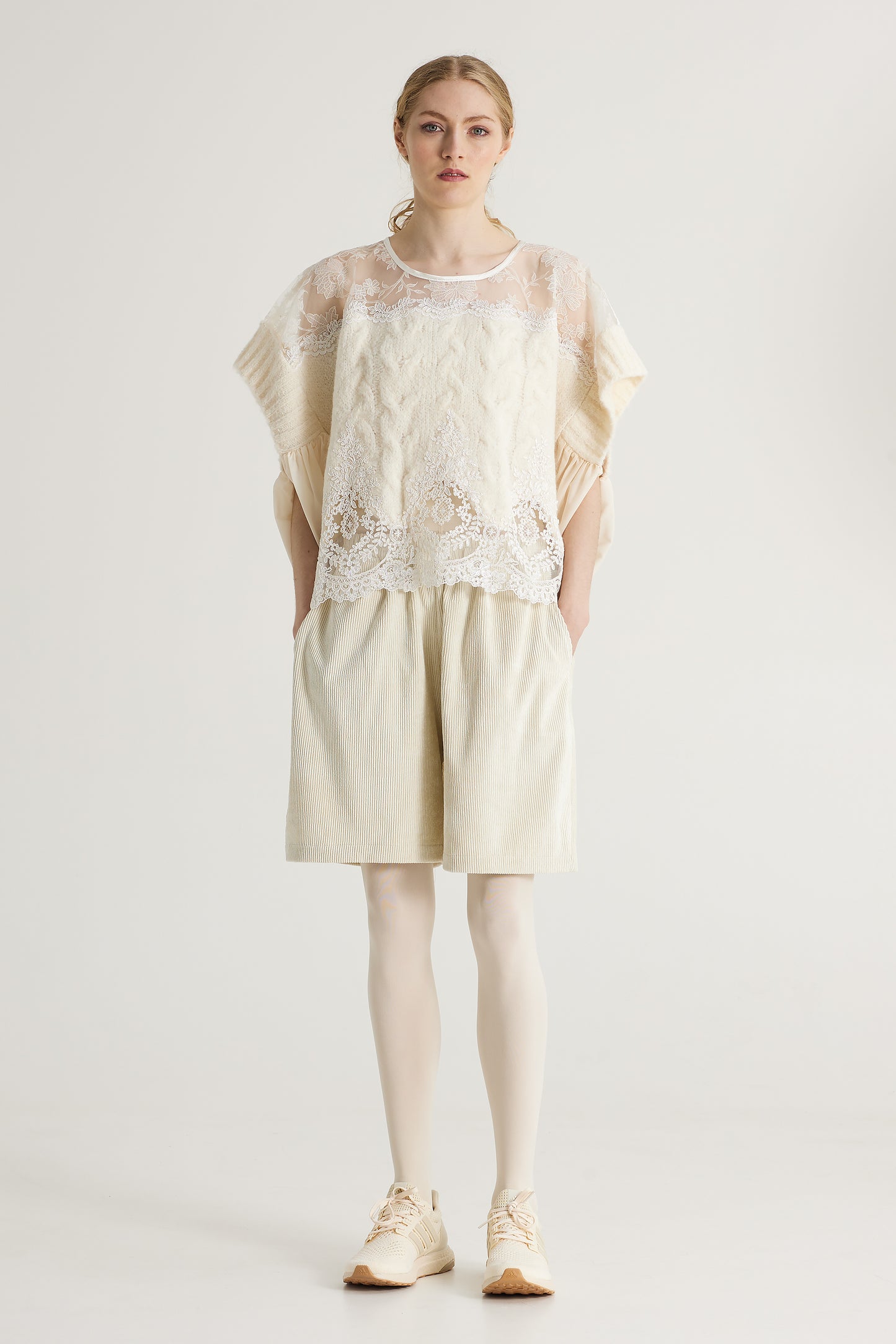 Knitwear Blouse With Lace And Silk Top