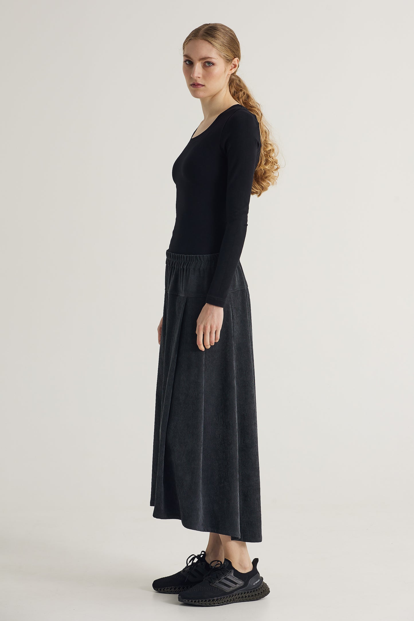 Corduroy Skirt With Asymmetric Hemline