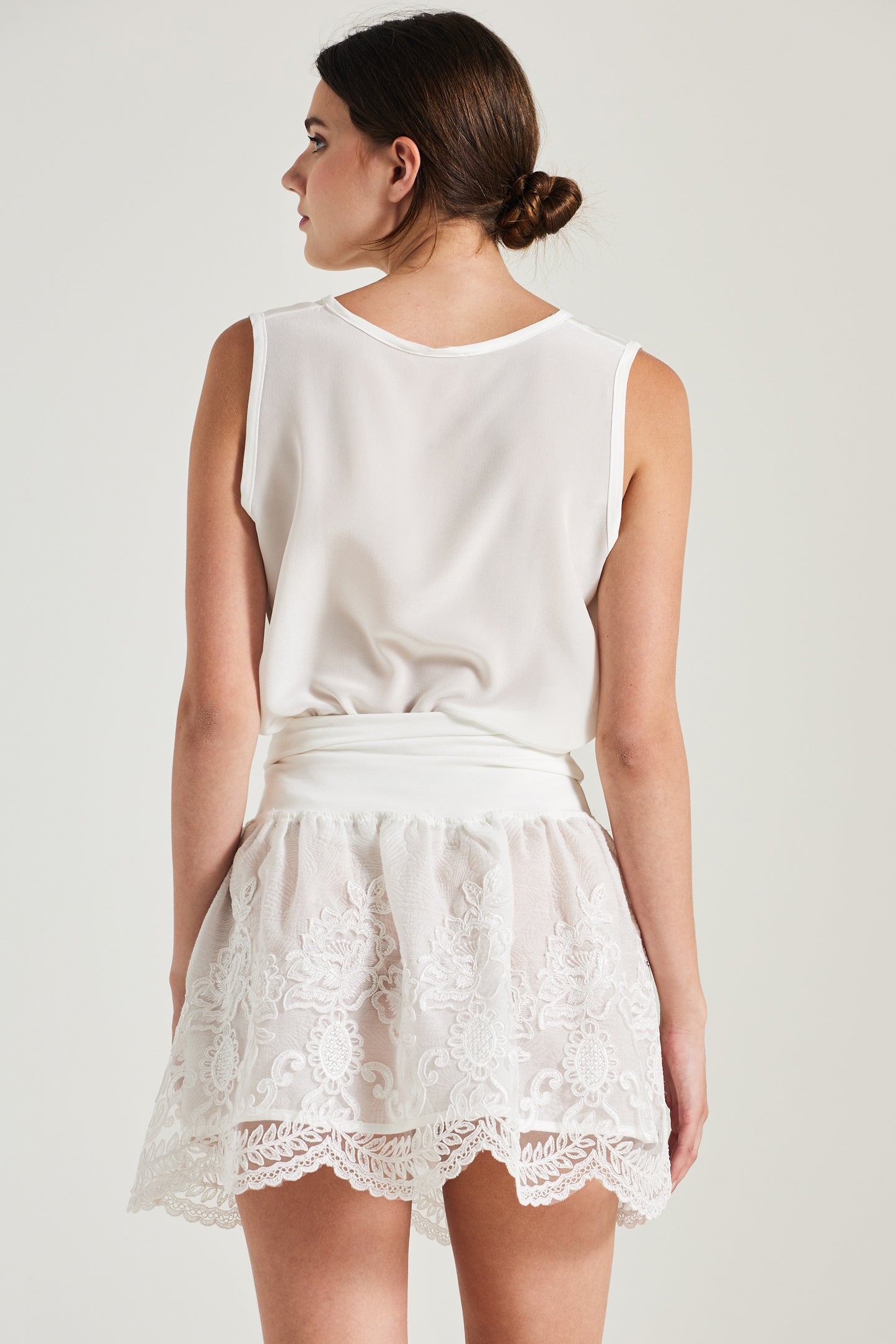 Cotton Skirt With Lace And Elastic Waistband