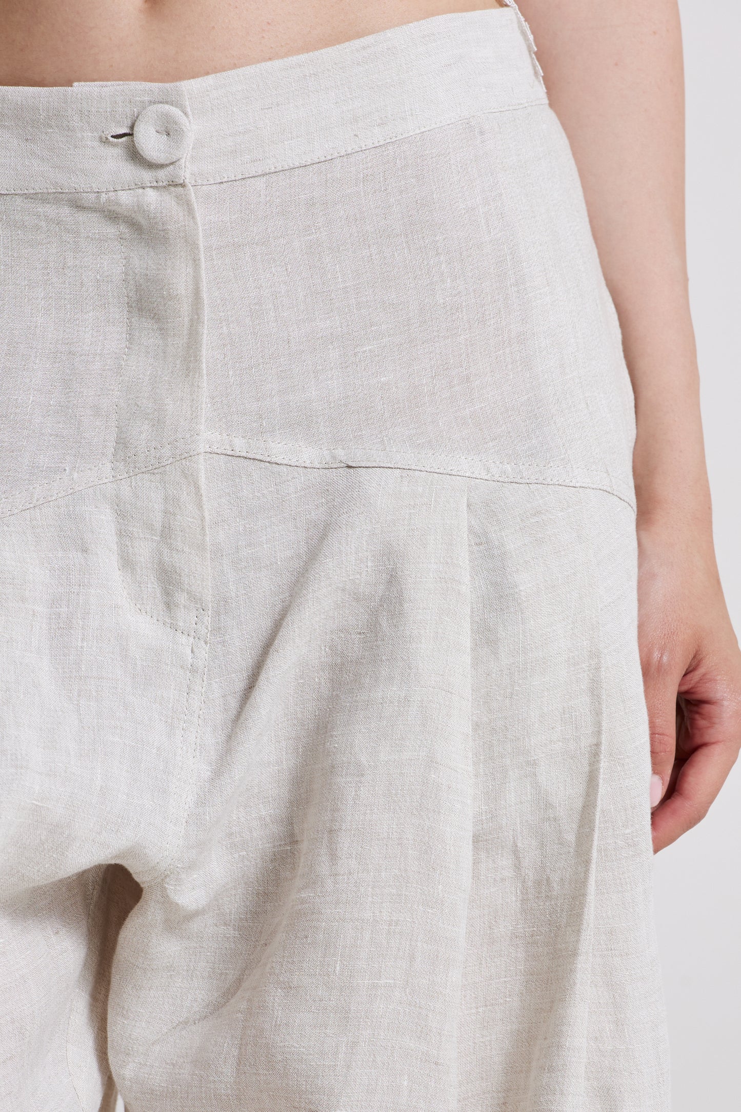 Linen Trousers With Pockets And Button Front Detail
