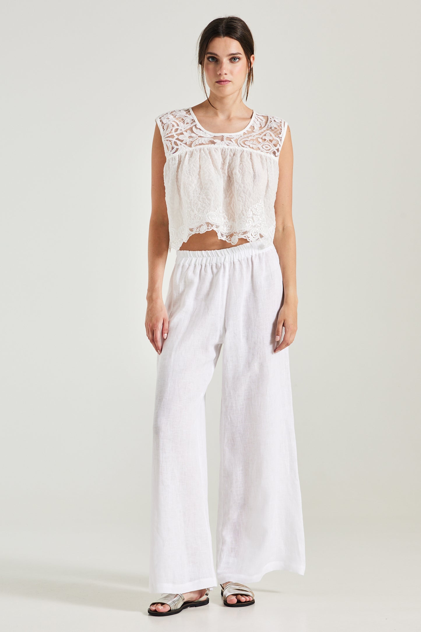 Open Back Blouse With Lace Top Details