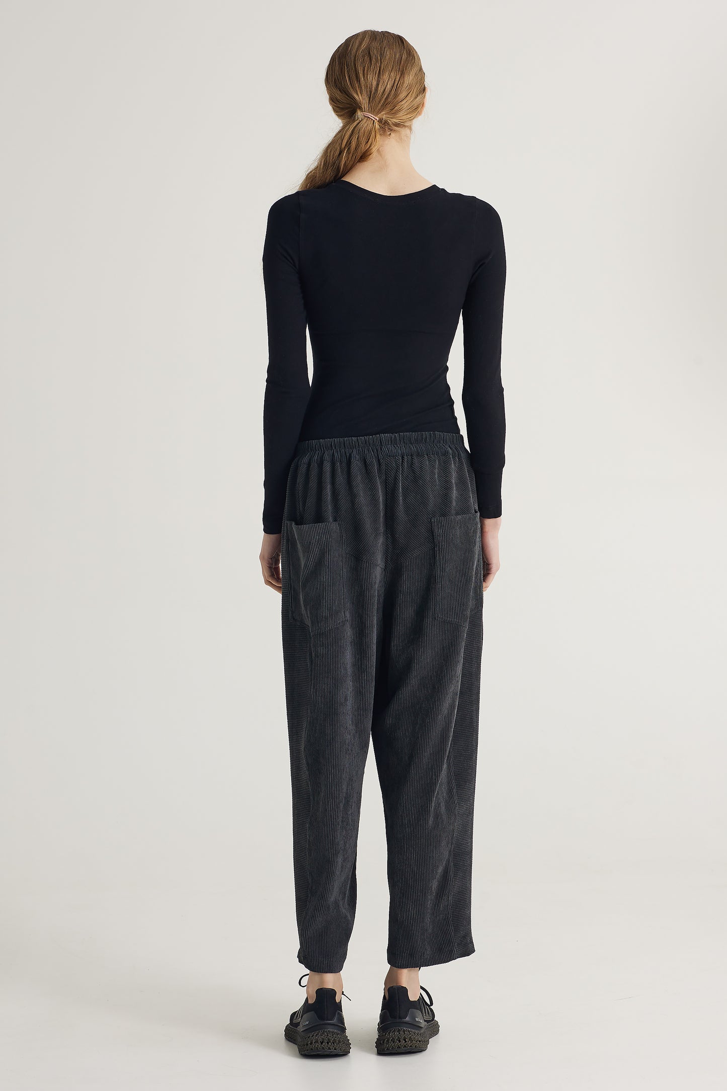 Corduroy Pants With Elastic Waistband And Back Pockets