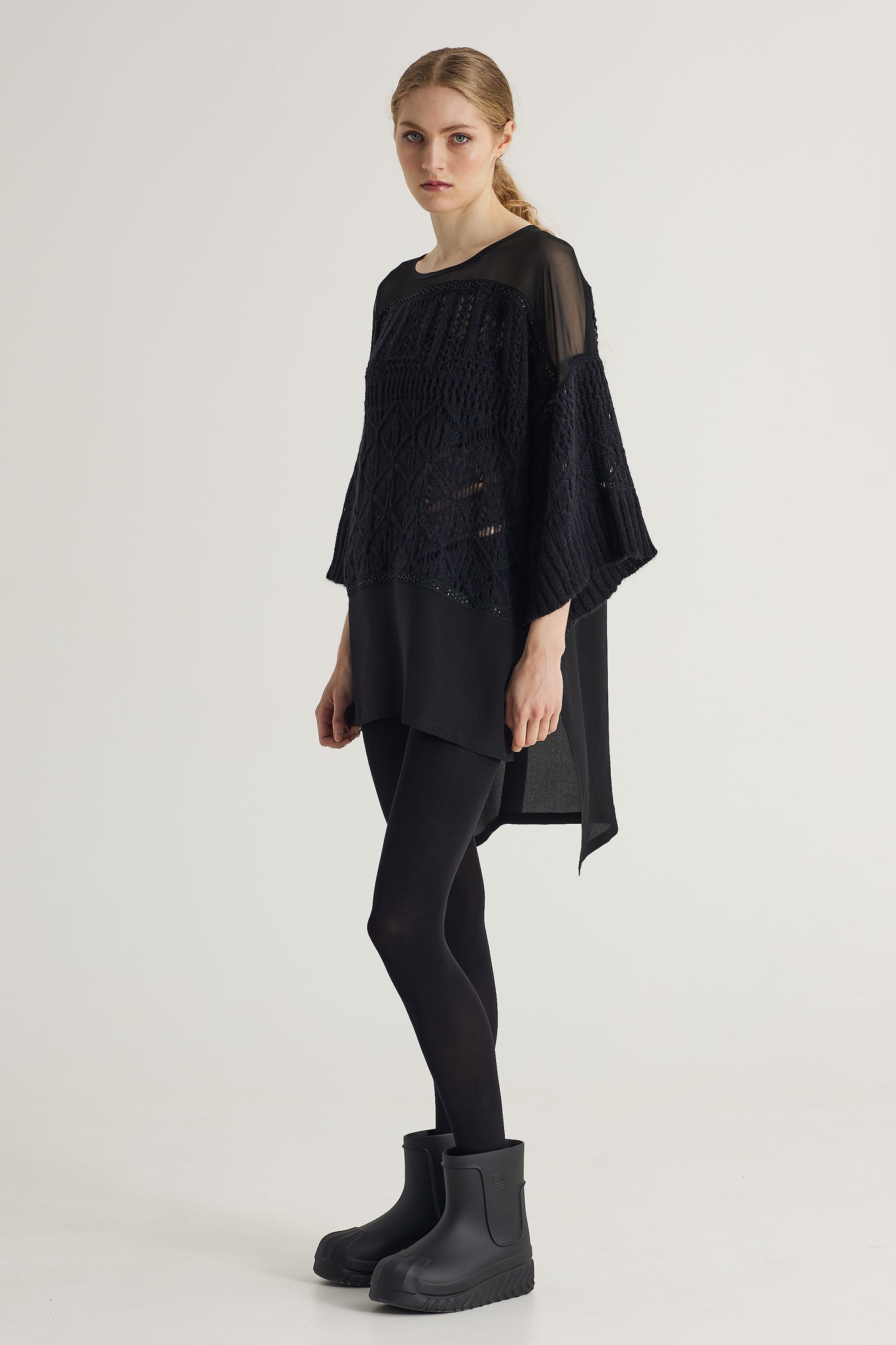 Long Wool Blouse With Silk Top