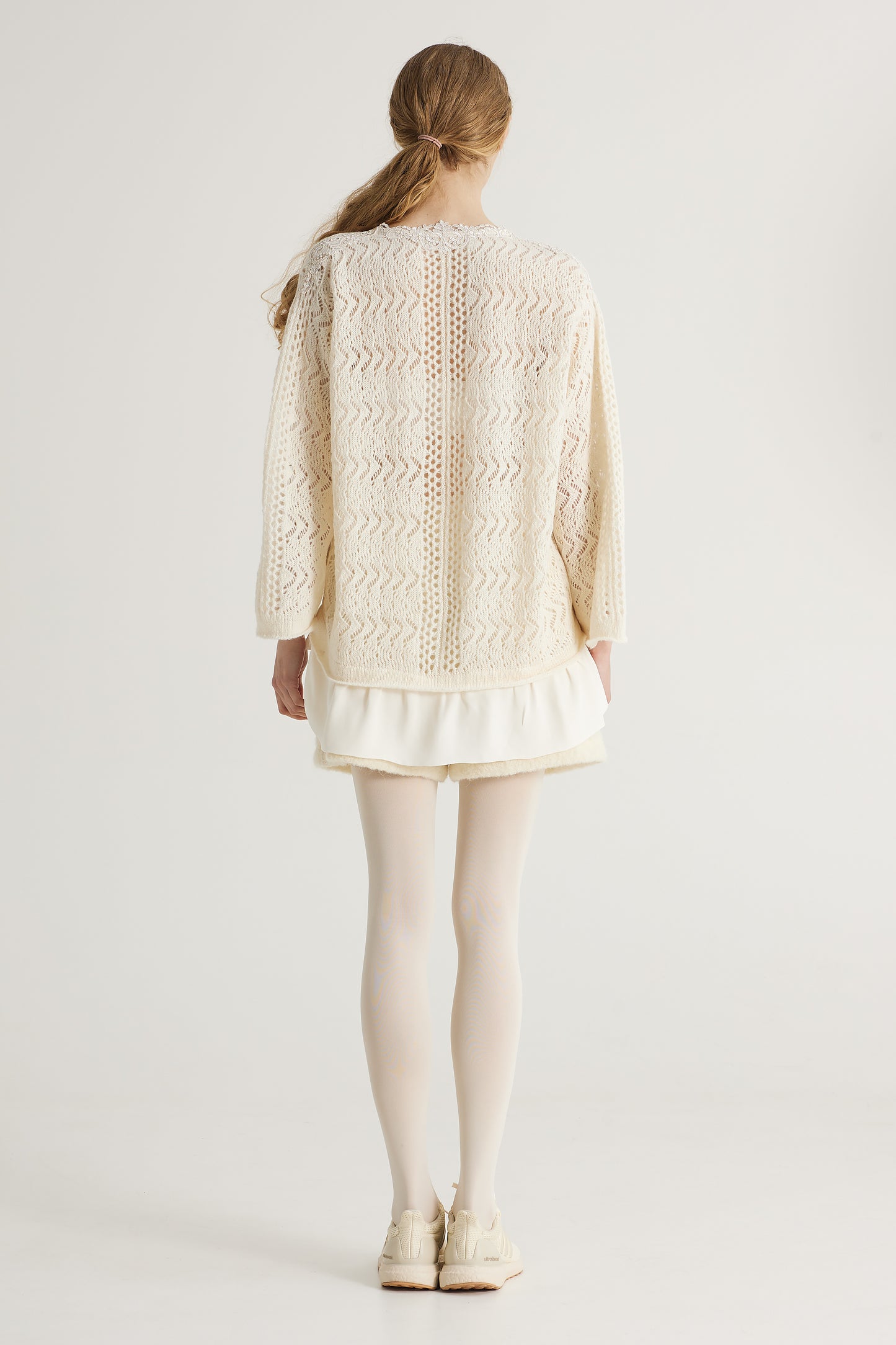 Knitwear Blouse With Lace Neck And Front Details