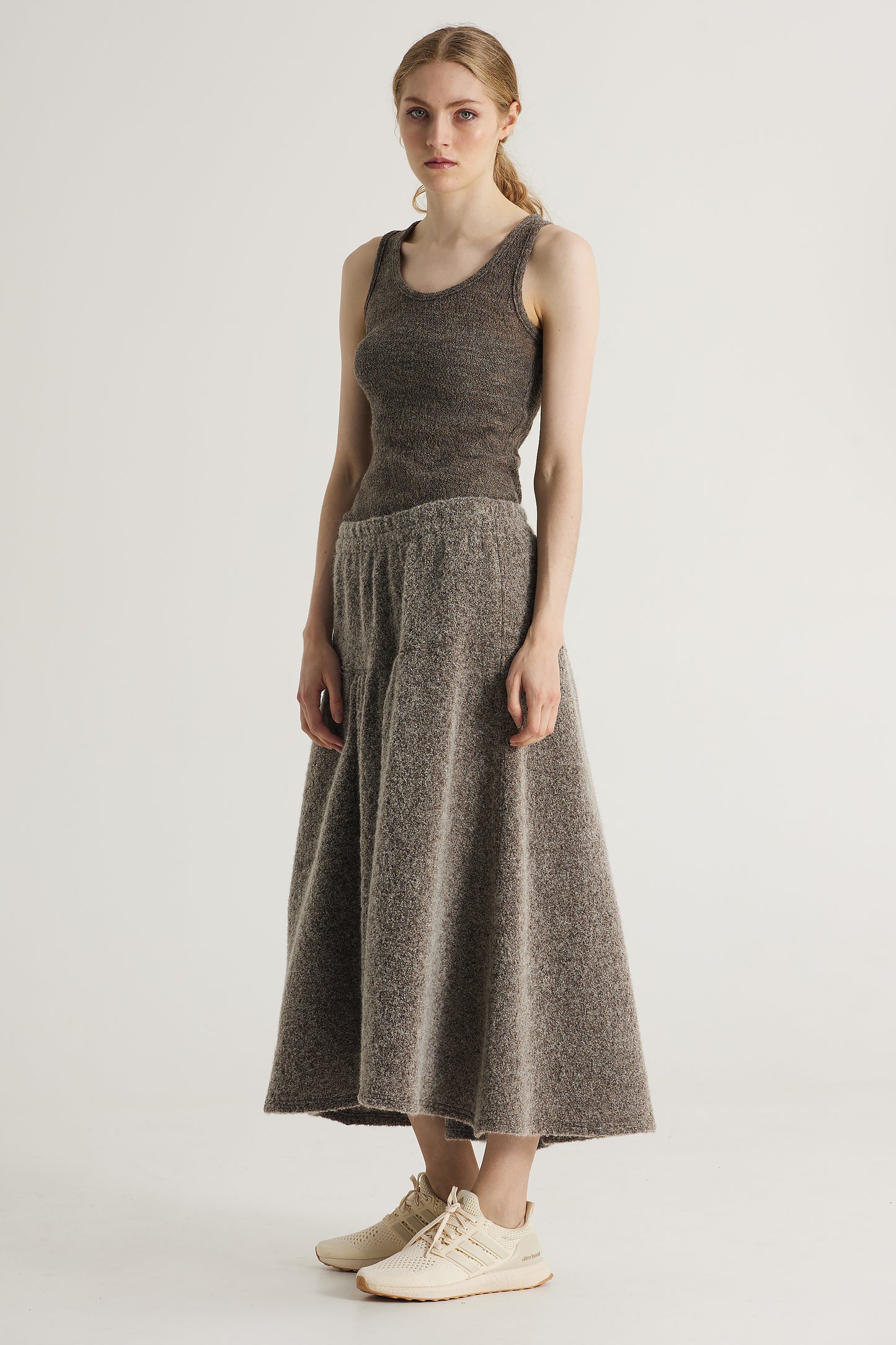 Long Wool Skirt With Elastic Waistband