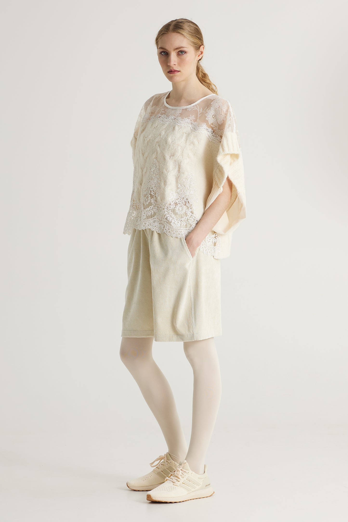 Knitwear Blouse With Lace And Silk Top