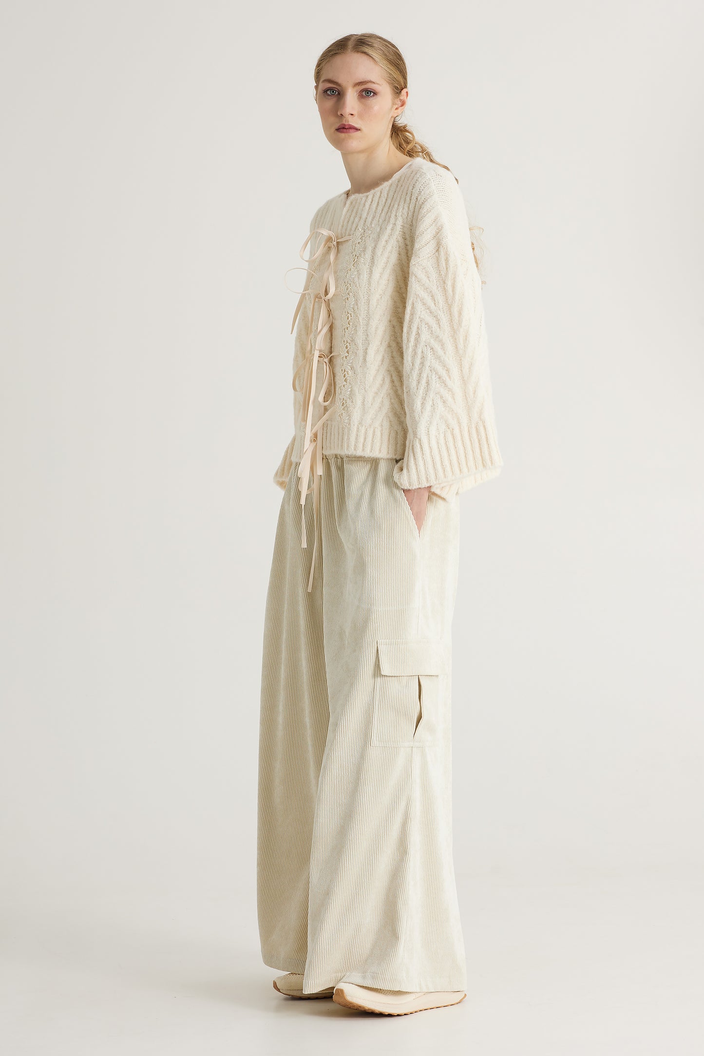 Wool Jacket With Ribbon Front Closure
