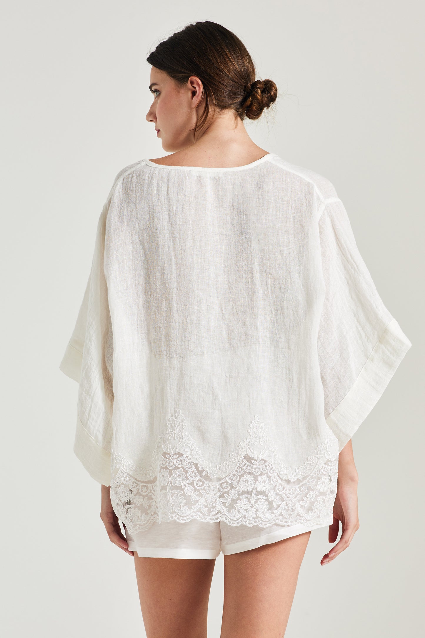 Linen Oversize Blouse With Bottom Lace