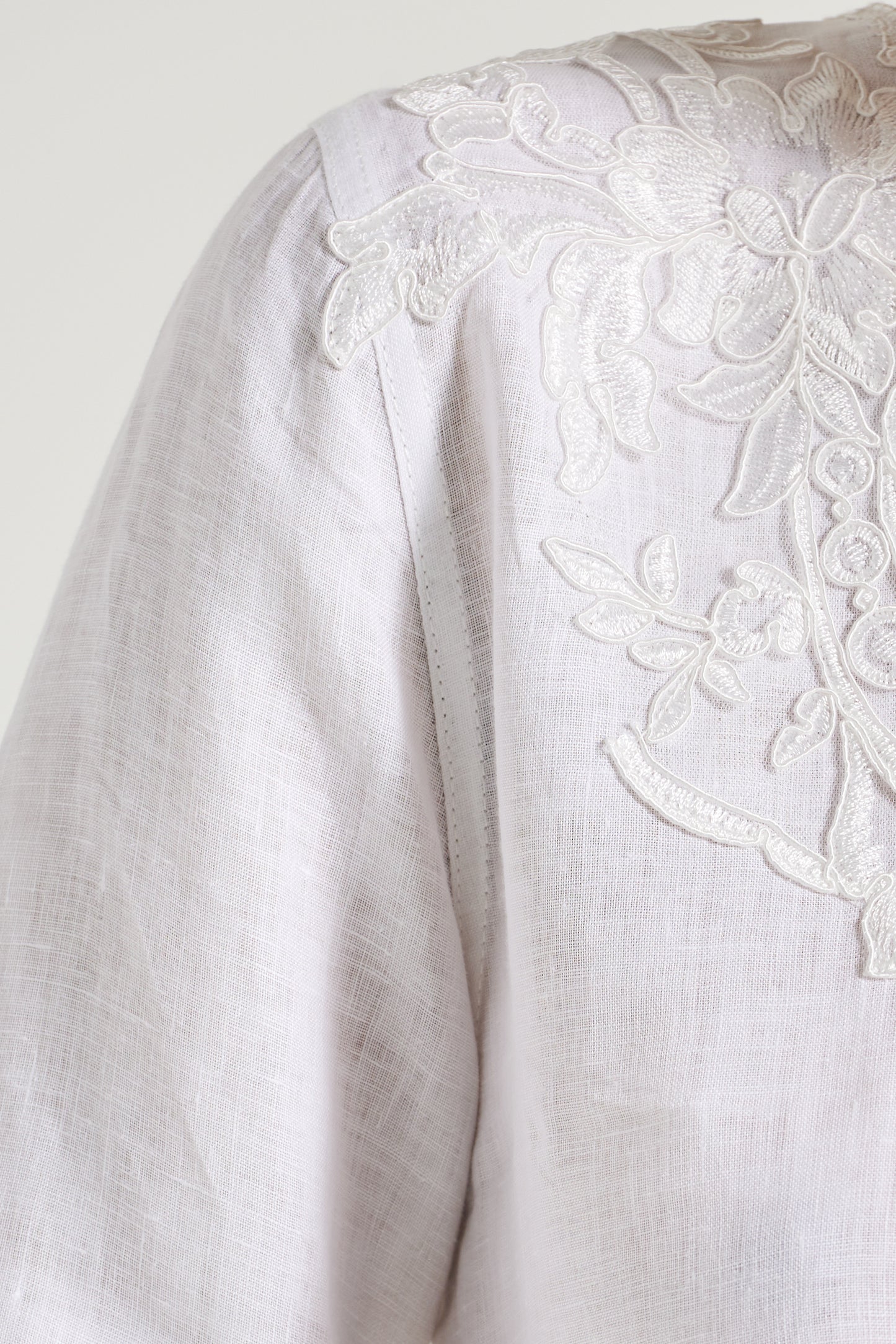 Long Sleeve Linen Blouse With Neck Lace Details