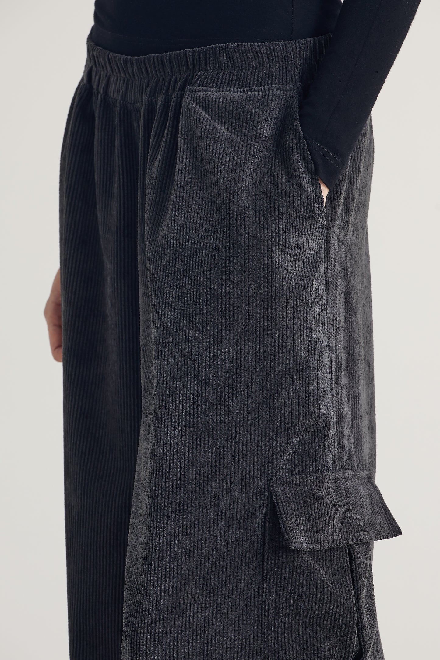 Corduroy Wide Pants With Elastic Waistband And Side Pockets