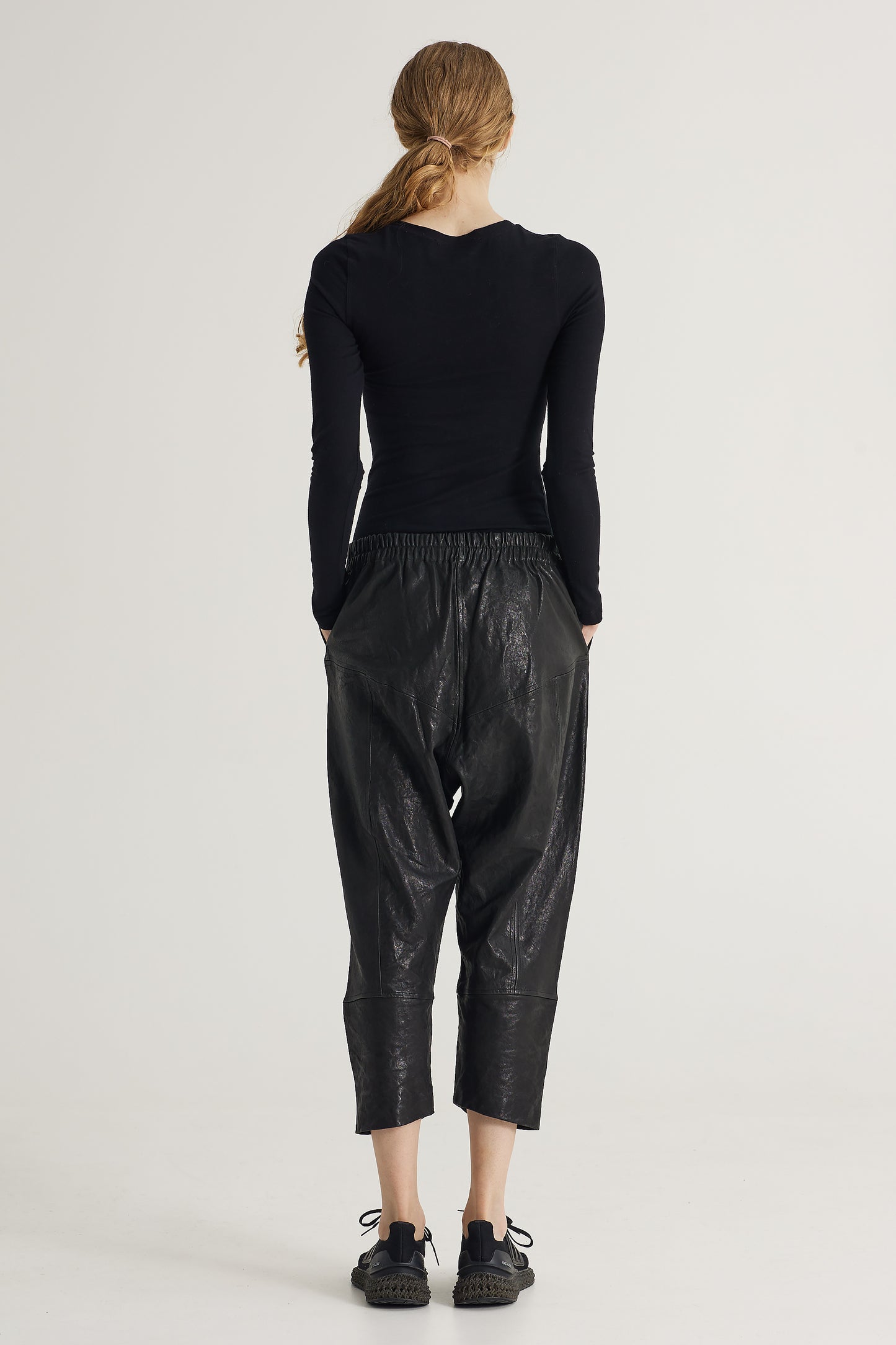 Leather Pants With Pockets And Back Elastic Waistband